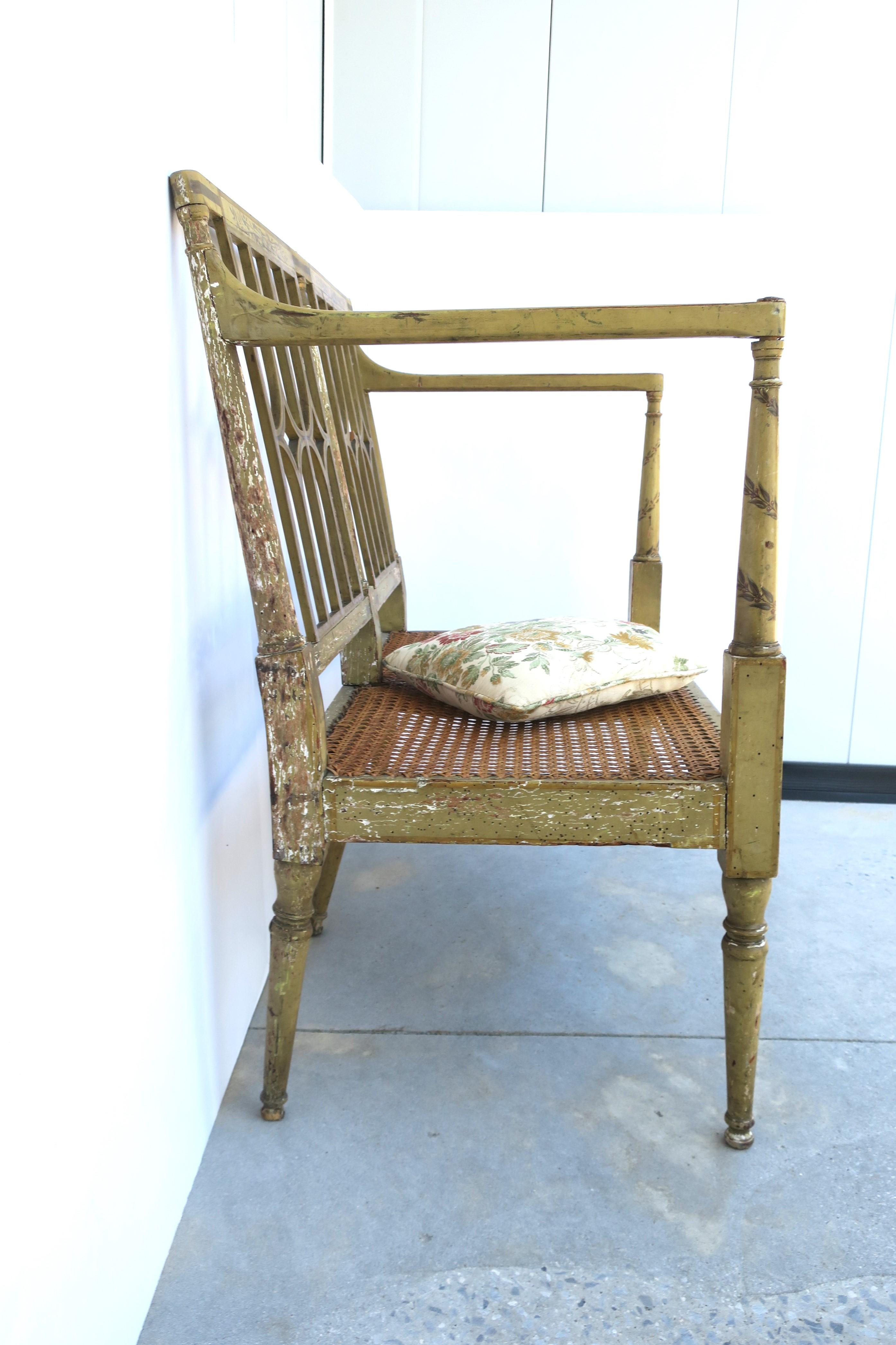 Painted Wood and Wicker Cane Loveseat Bench For Sale 6
