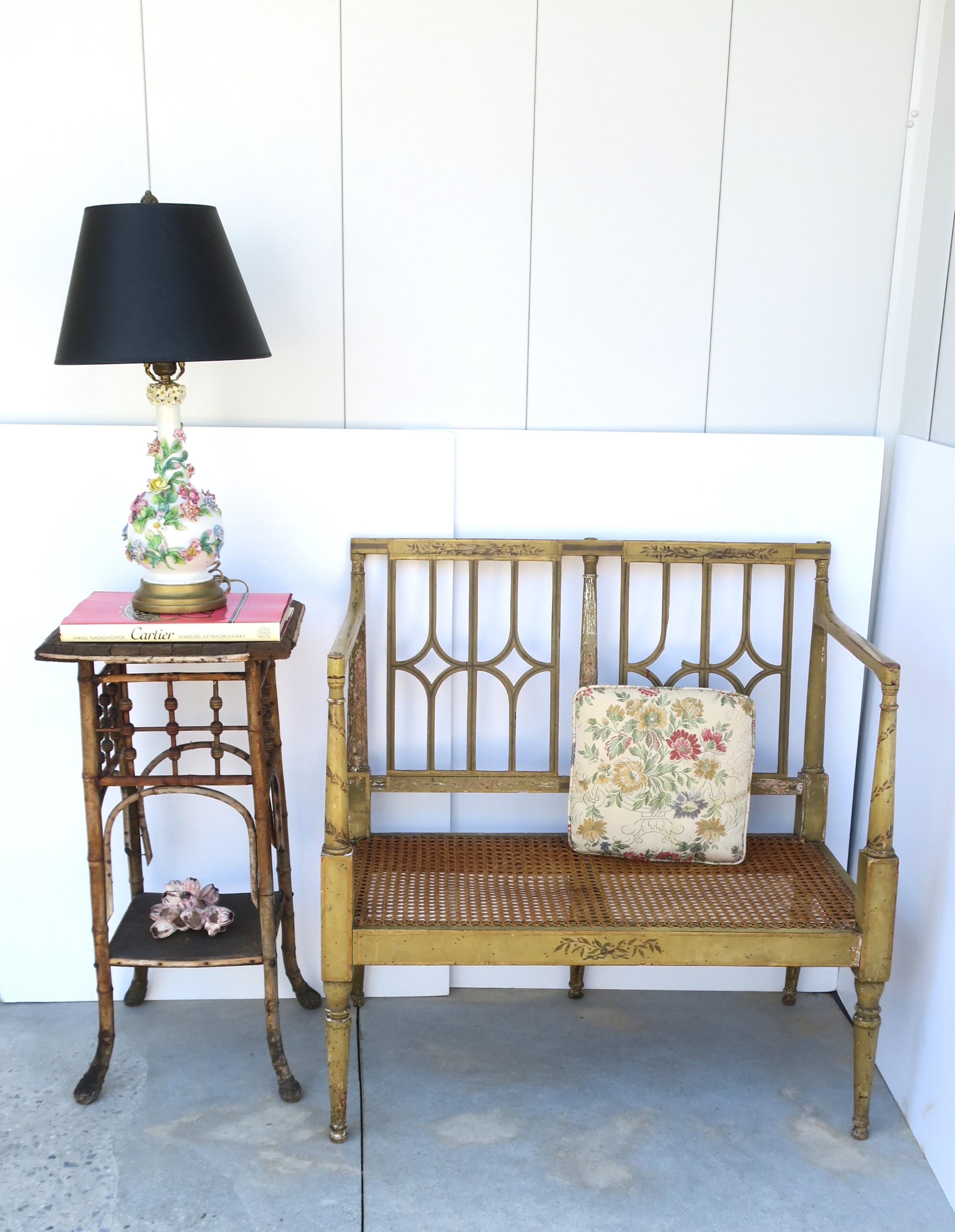 Painted Wood and Wicker Cane Loveseat Bench For Sale 9
