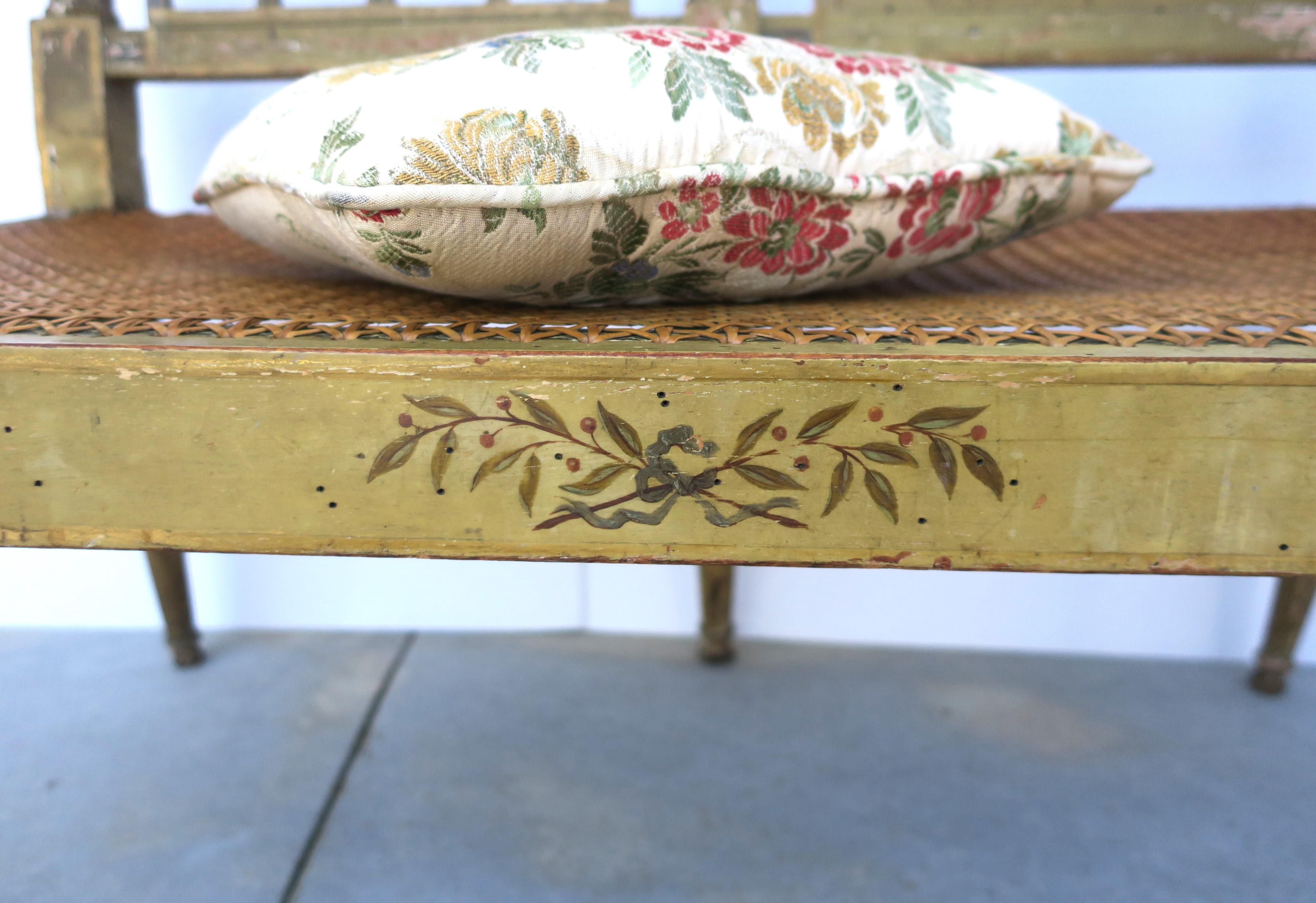 Painted Wood and Wicker Cane Loveseat Bench For Sale 10