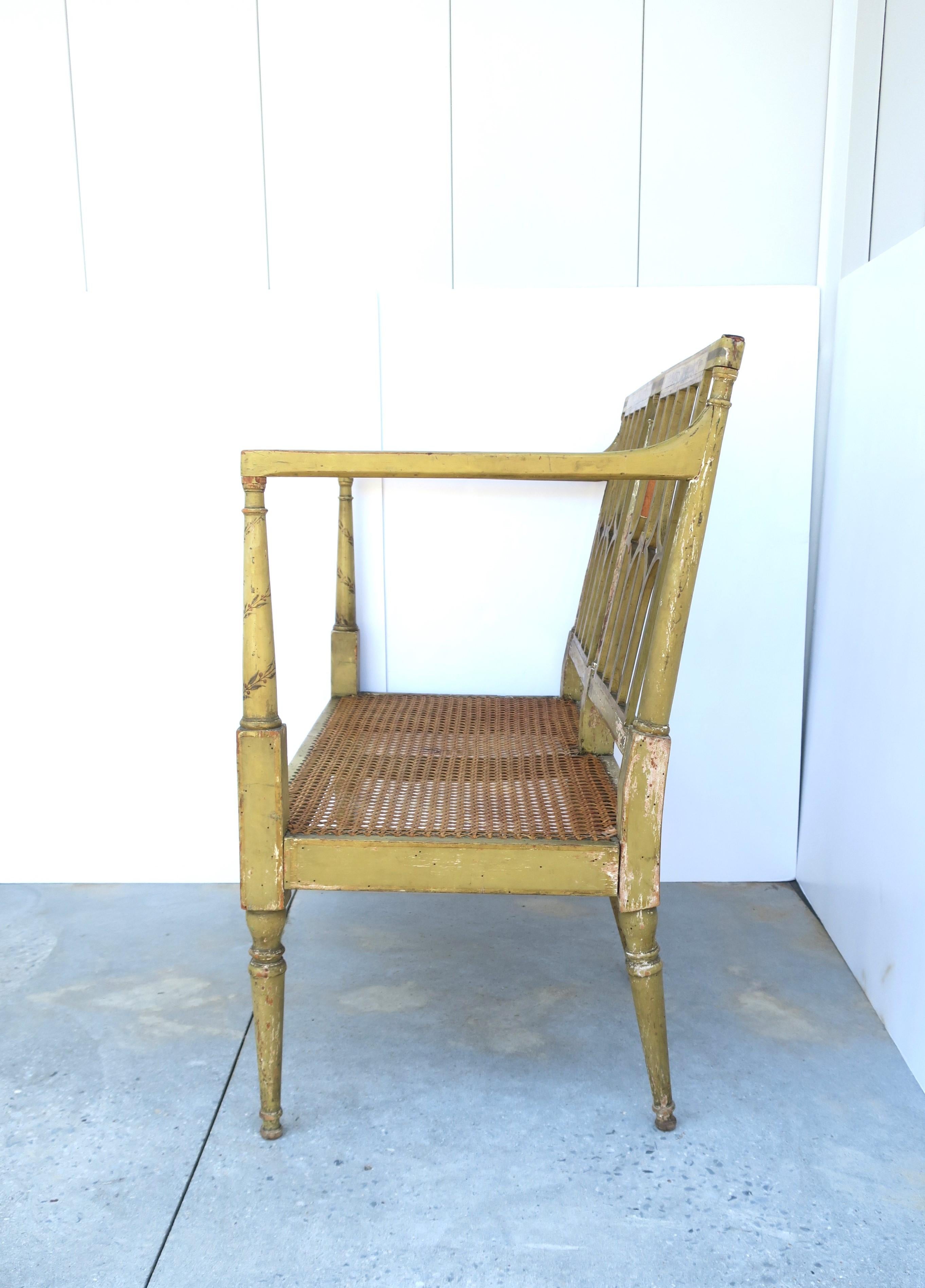 Painted Wood and Wicker Cane Loveseat Bench For Sale 4