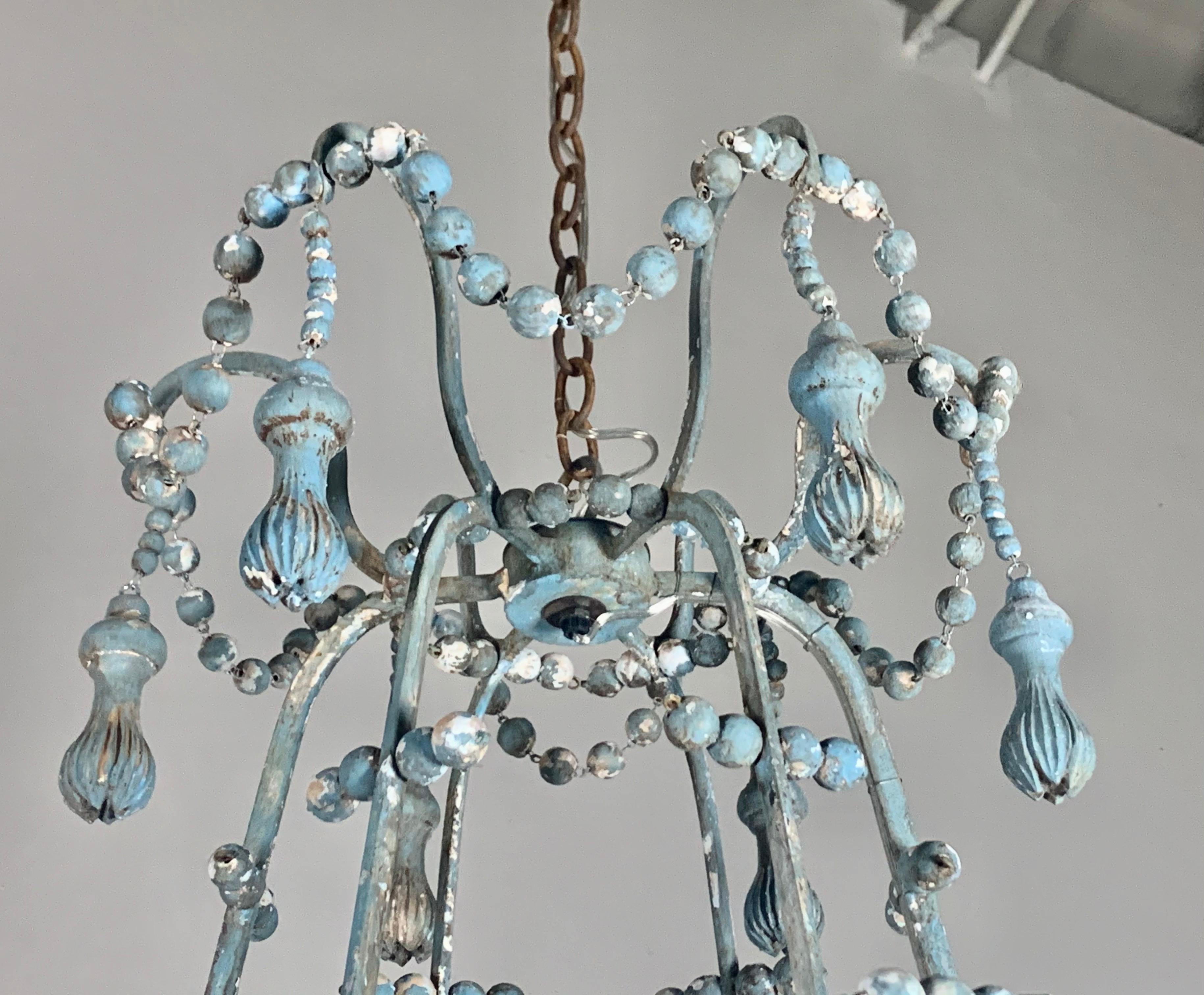 Painted Wood Beaded Chandelier by Melissa Levinson For Sale 4