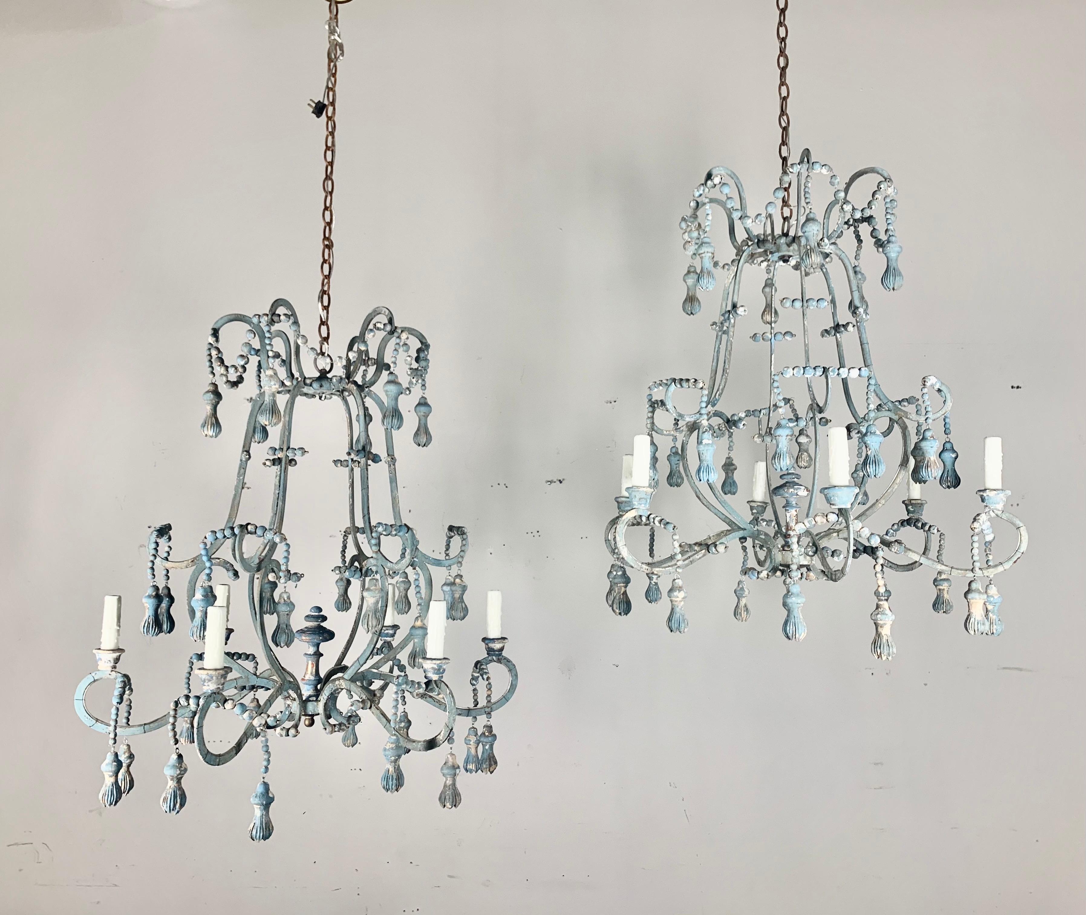Painted Wood Beaded Chandelier by Melissa Levinson For Sale 6
