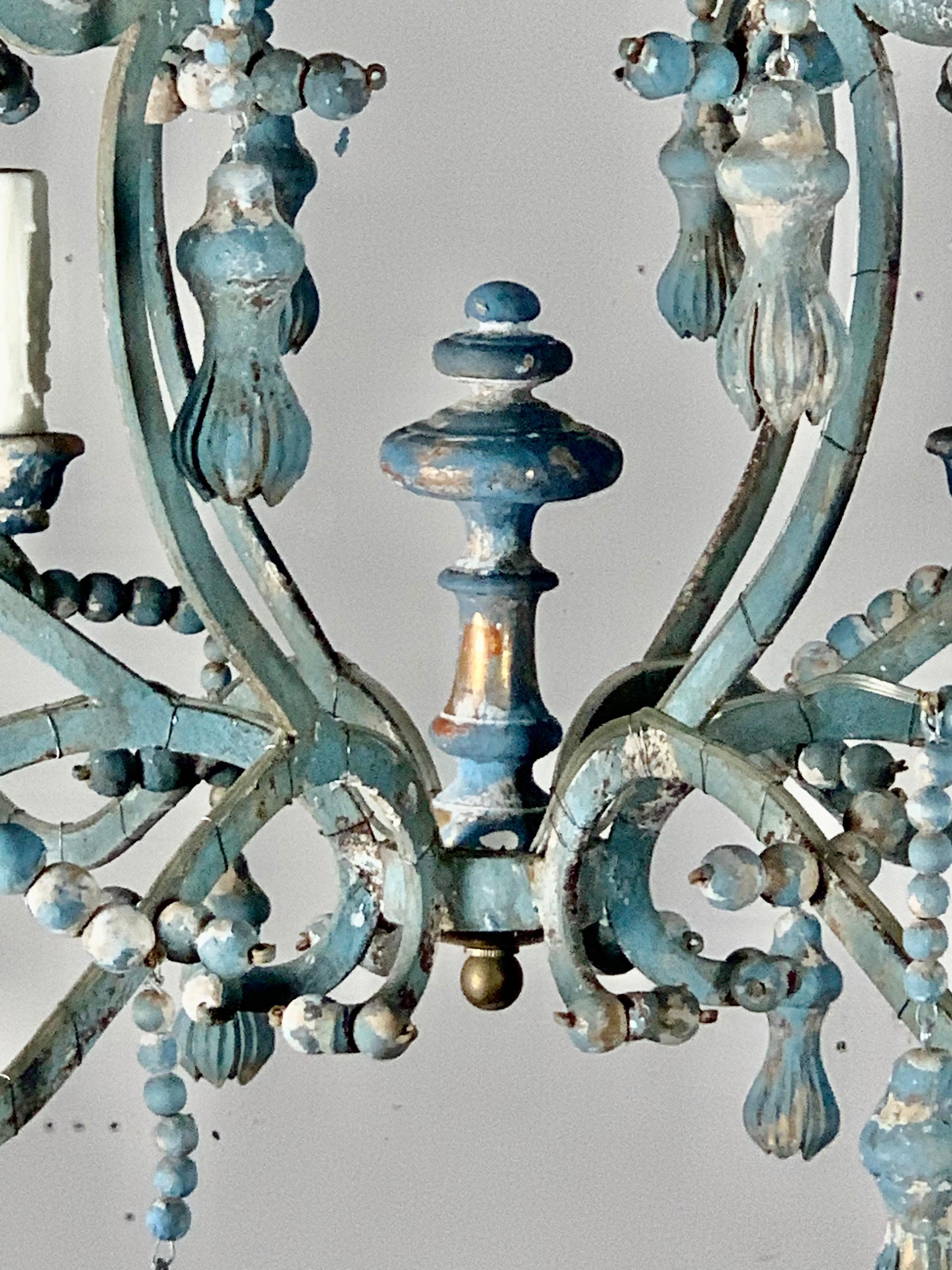 Rococo Painted Wood Beaded Chandelier by Melissa Levinson For Sale
