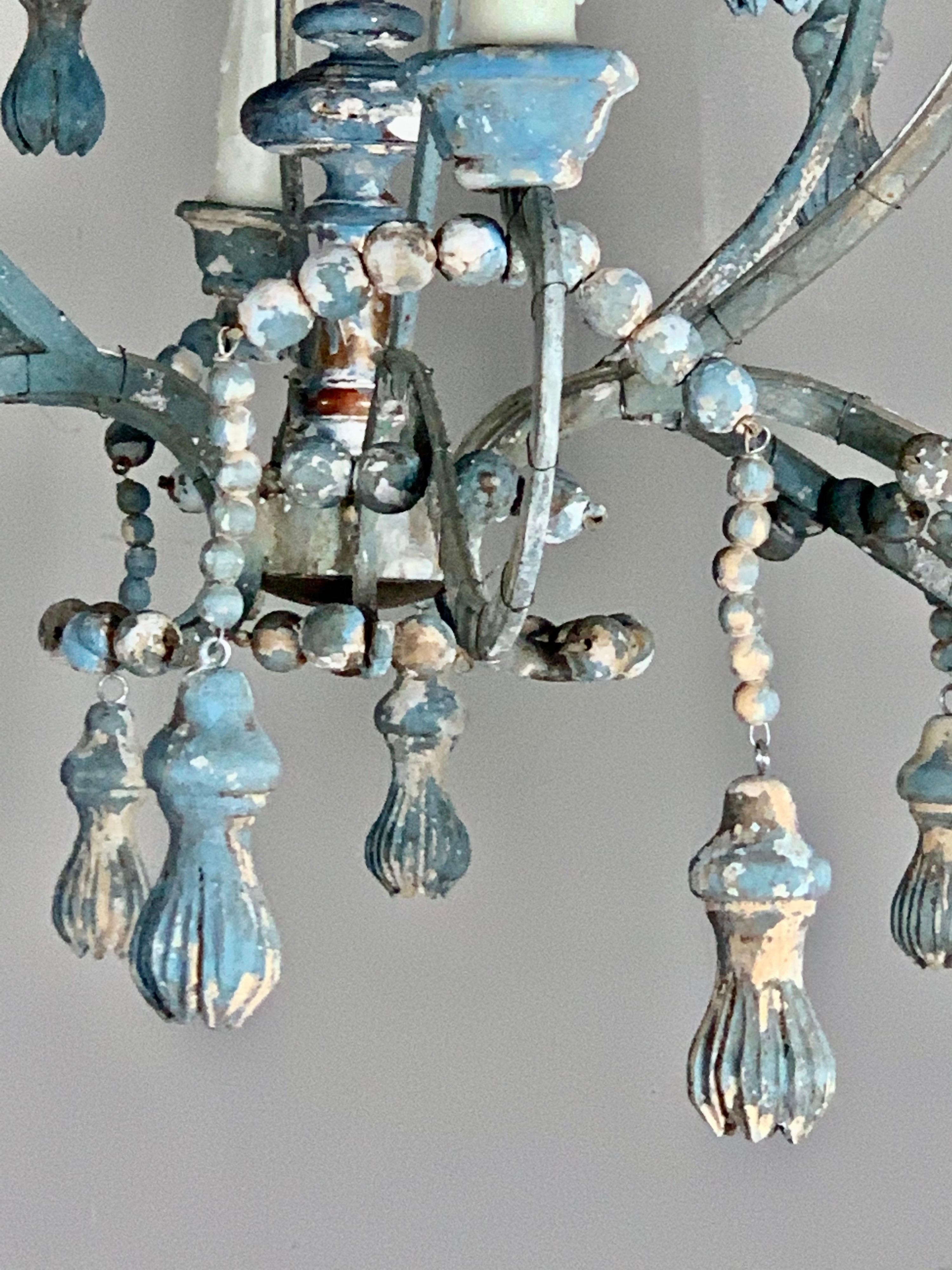 North American Painted Wood Beaded Chandelier by Melissa Levinson For Sale
