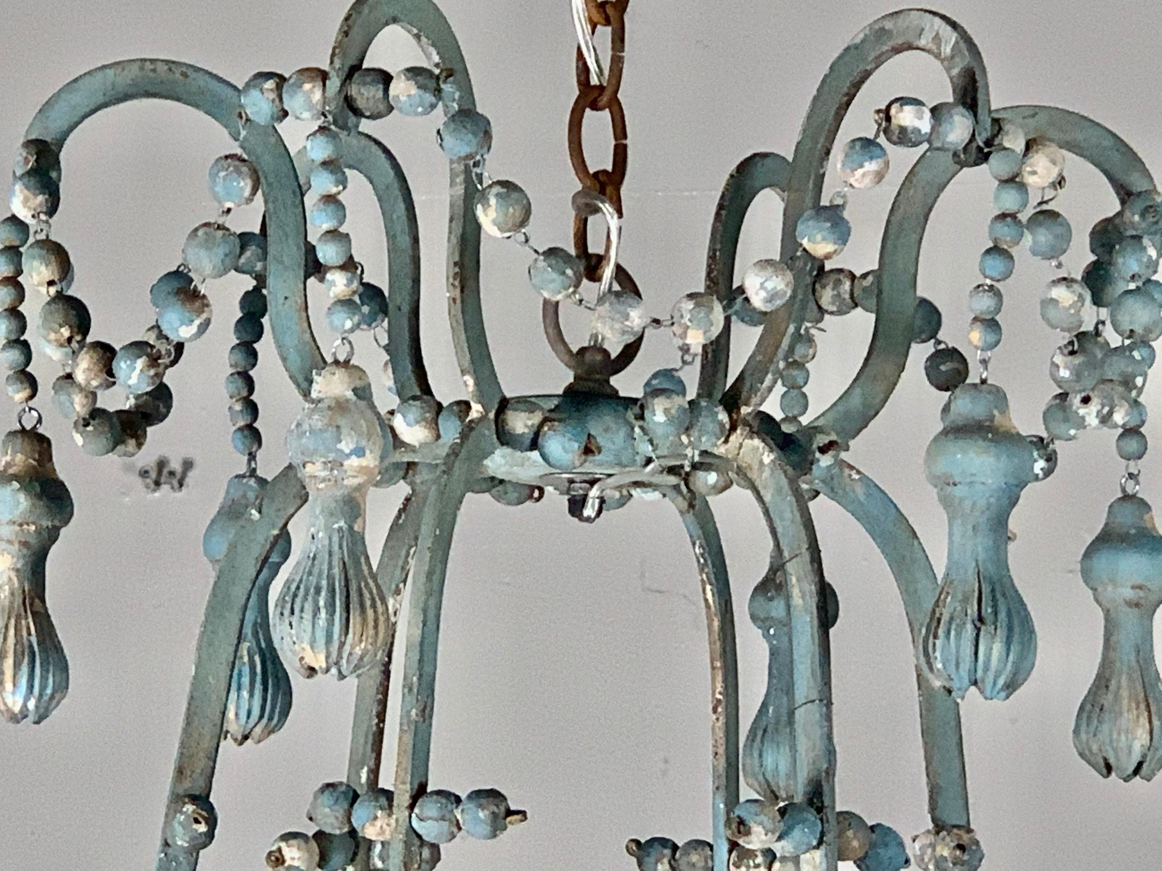 Hand-Painted Painted Wood Beaded Chandelier by Melissa Levinson For Sale