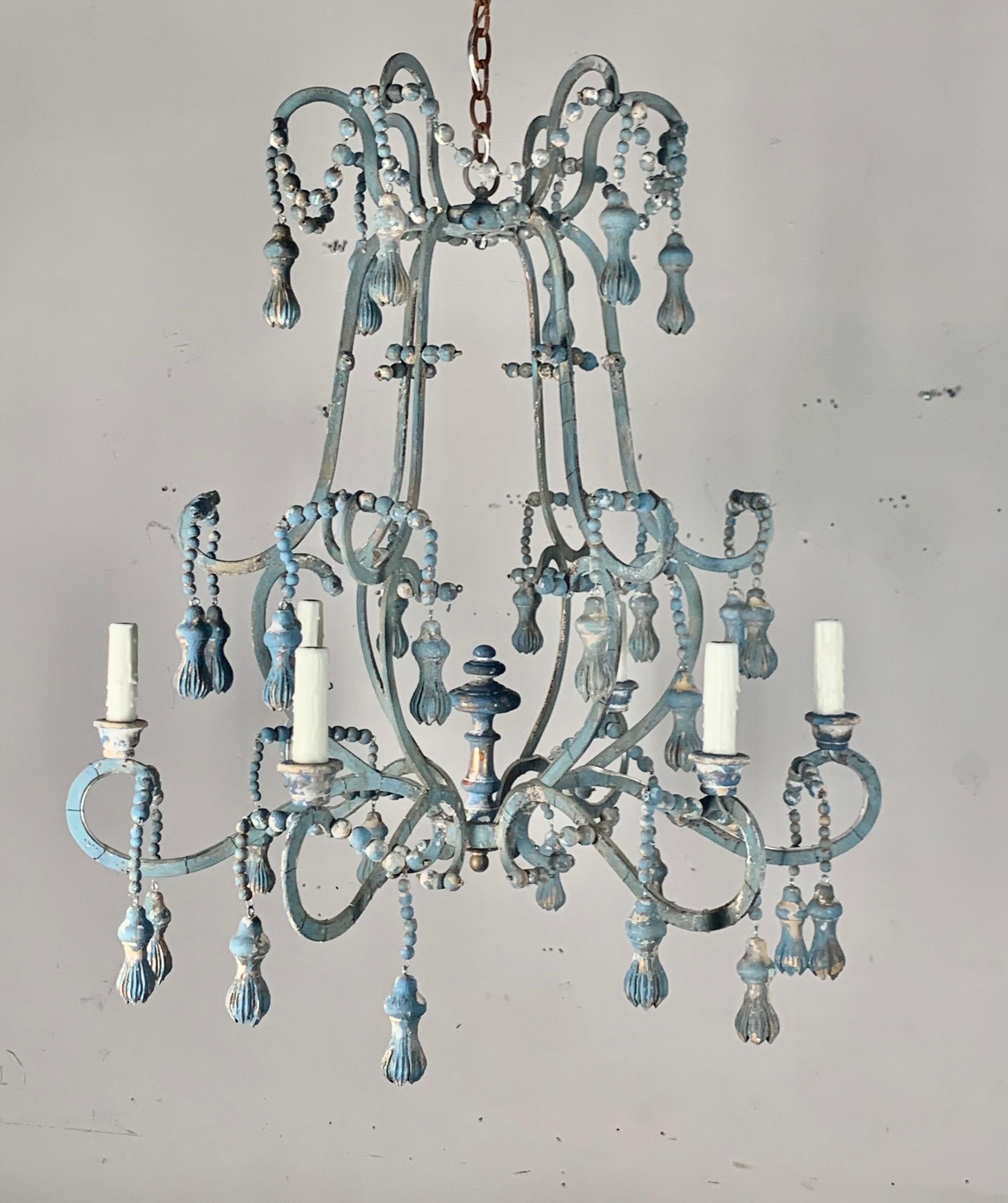 Contemporary Painted Wood Beaded Chandelier by Melissa Levinson For Sale