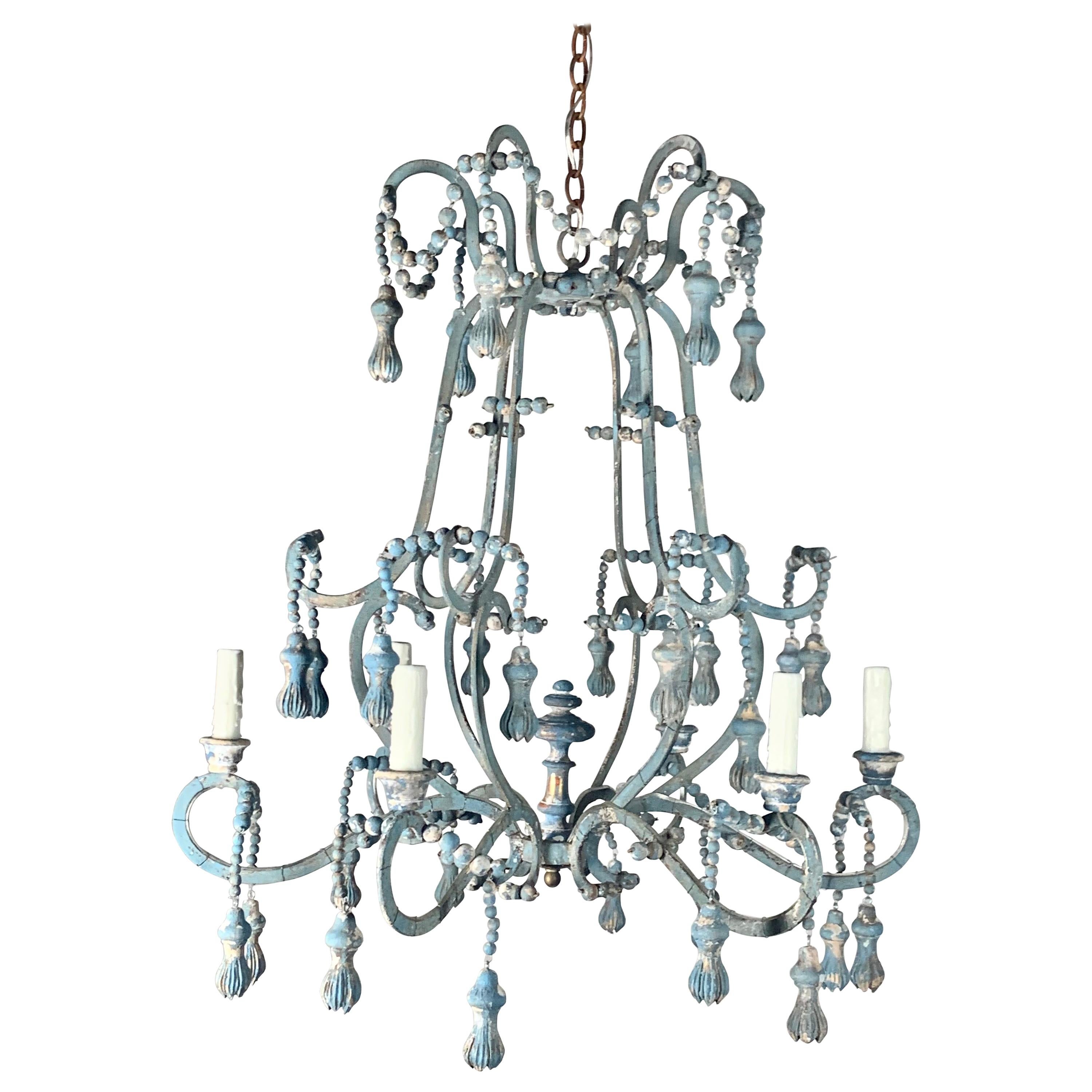 Painted Wood Beaded Chandelier by Melissa Levinson For Sale