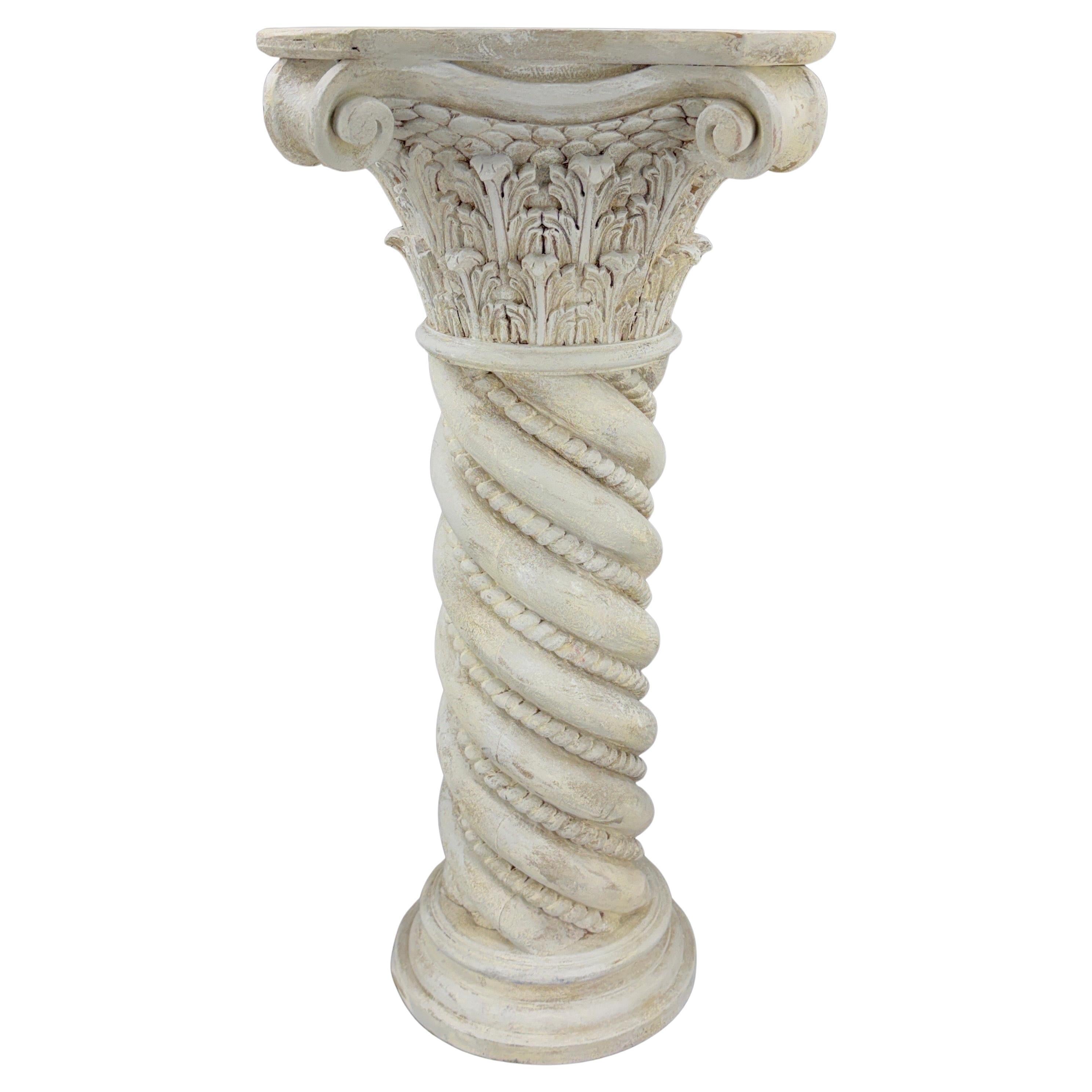 Gemaltes Holz geschnitzt Sockel Statue korinthischen Stand Gustavian Style im Angebot