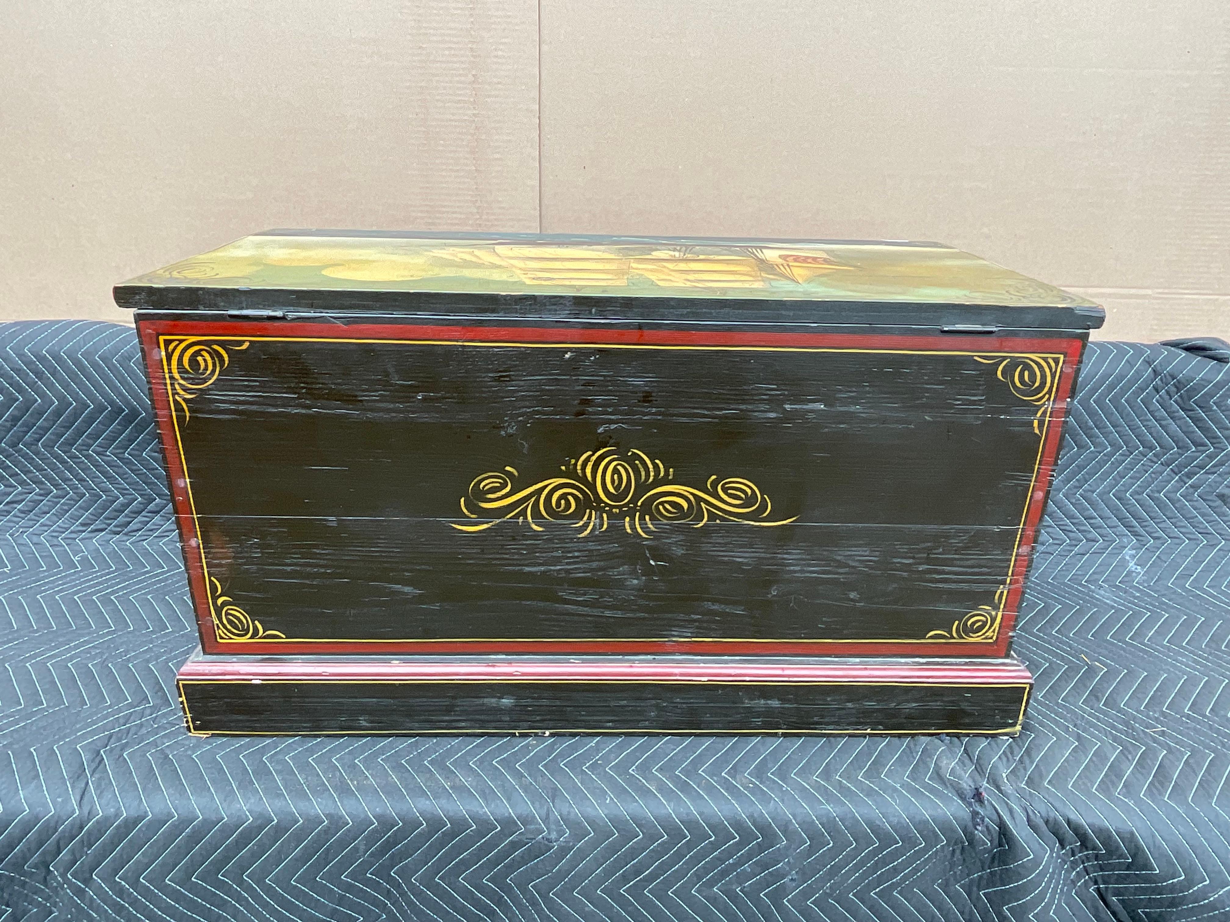 Painted Wood Chest with Maritime Theme 6