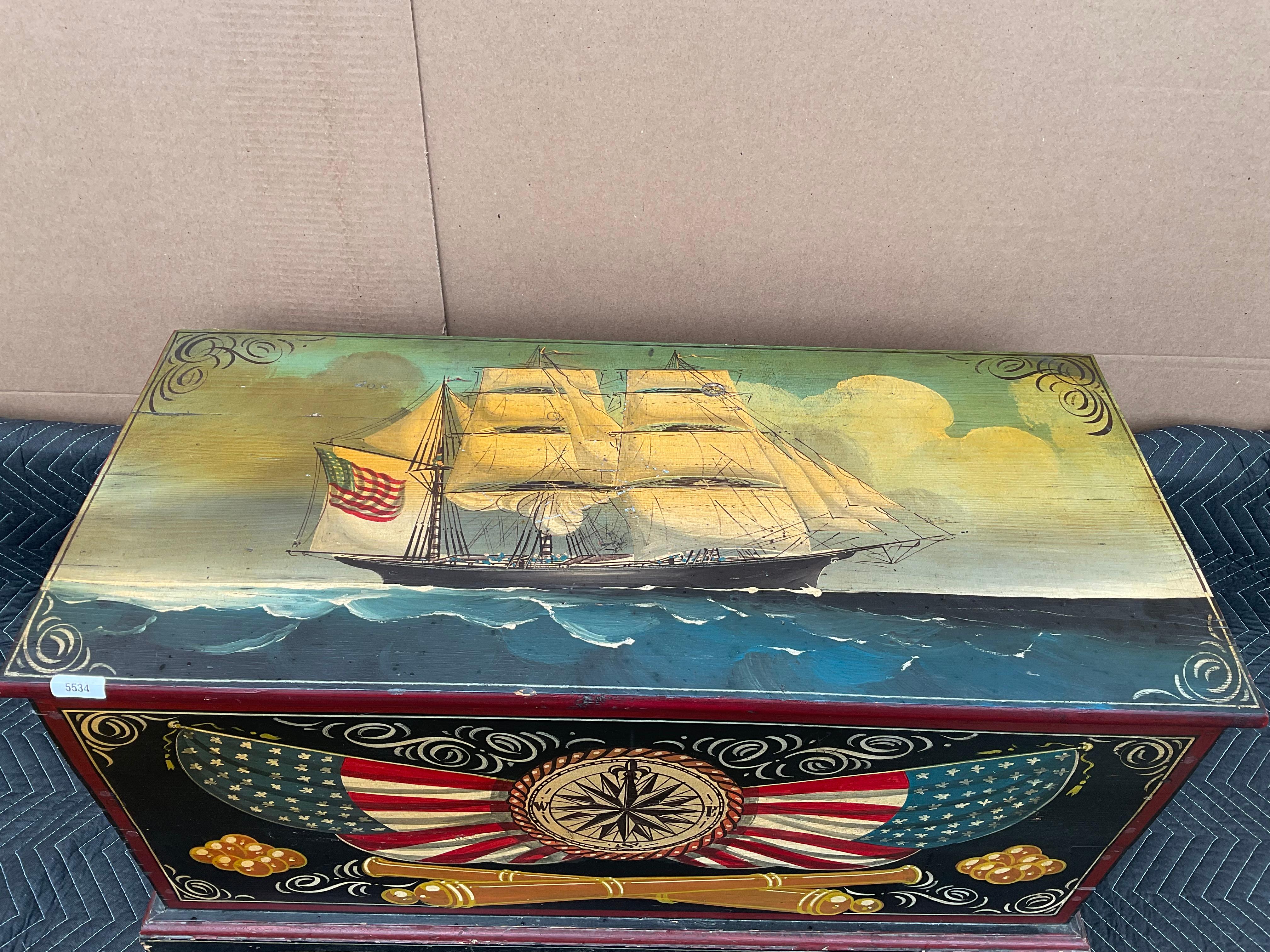 Late 20th Century Painted Wood Chest with Maritime Theme