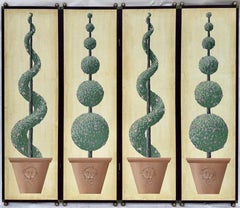 Painted Wood Four Panel Trompe L'oeil Screen/Rom Divider