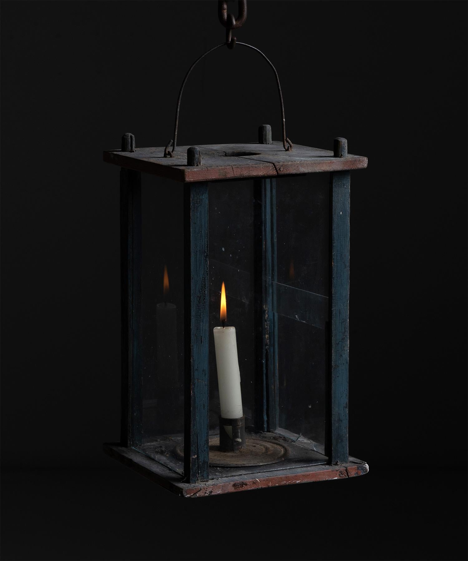 Swedish Painted Wood & Glass Lantern, Sweden, circa 1860 For Sale