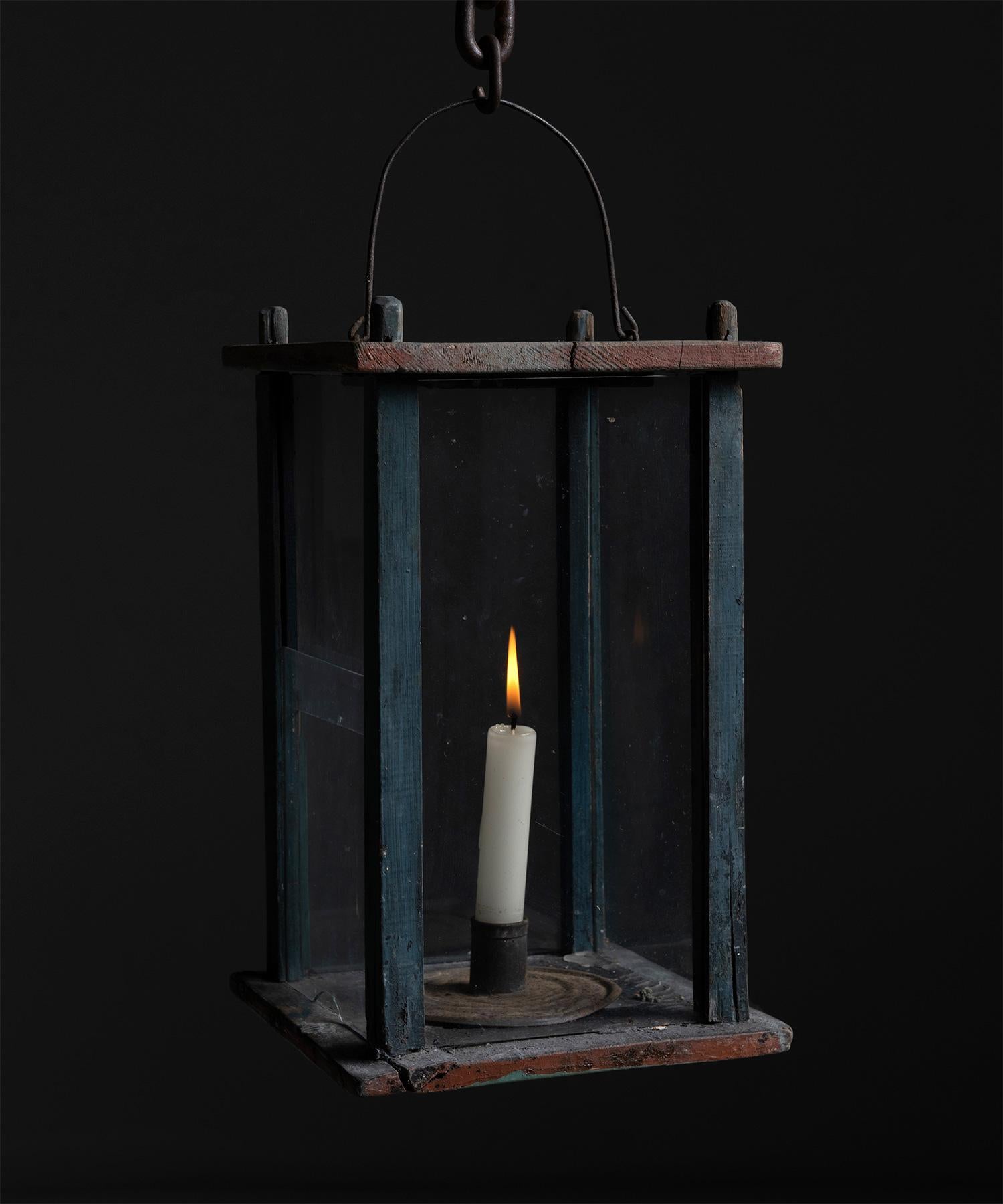 Painted Wood & Glass Lantern, Sweden, circa 1860 For Sale 1