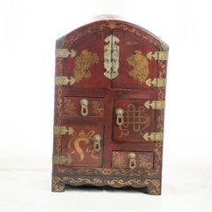 Gemaltes Holz Schmuckkästchen Organizer Chinesisch Lagerung Mini Schrank Asiatisch Ornament