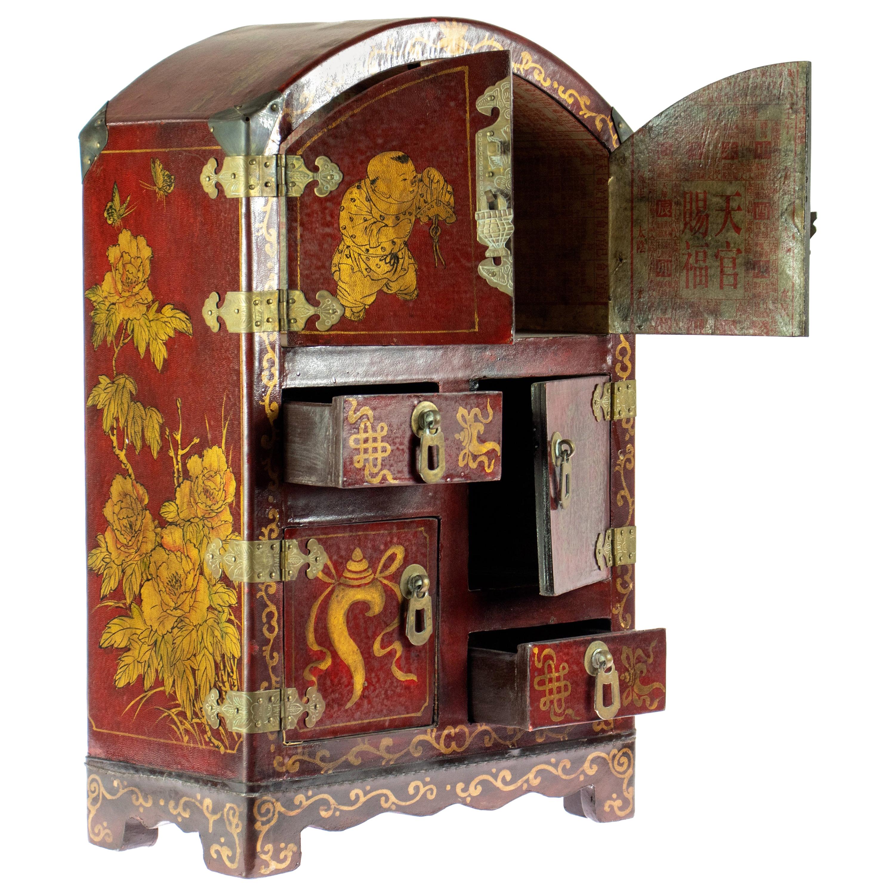 Painted Wood Jewelry Box Organizer Chinese Storage Mini Closet Asian Ornament For Sale