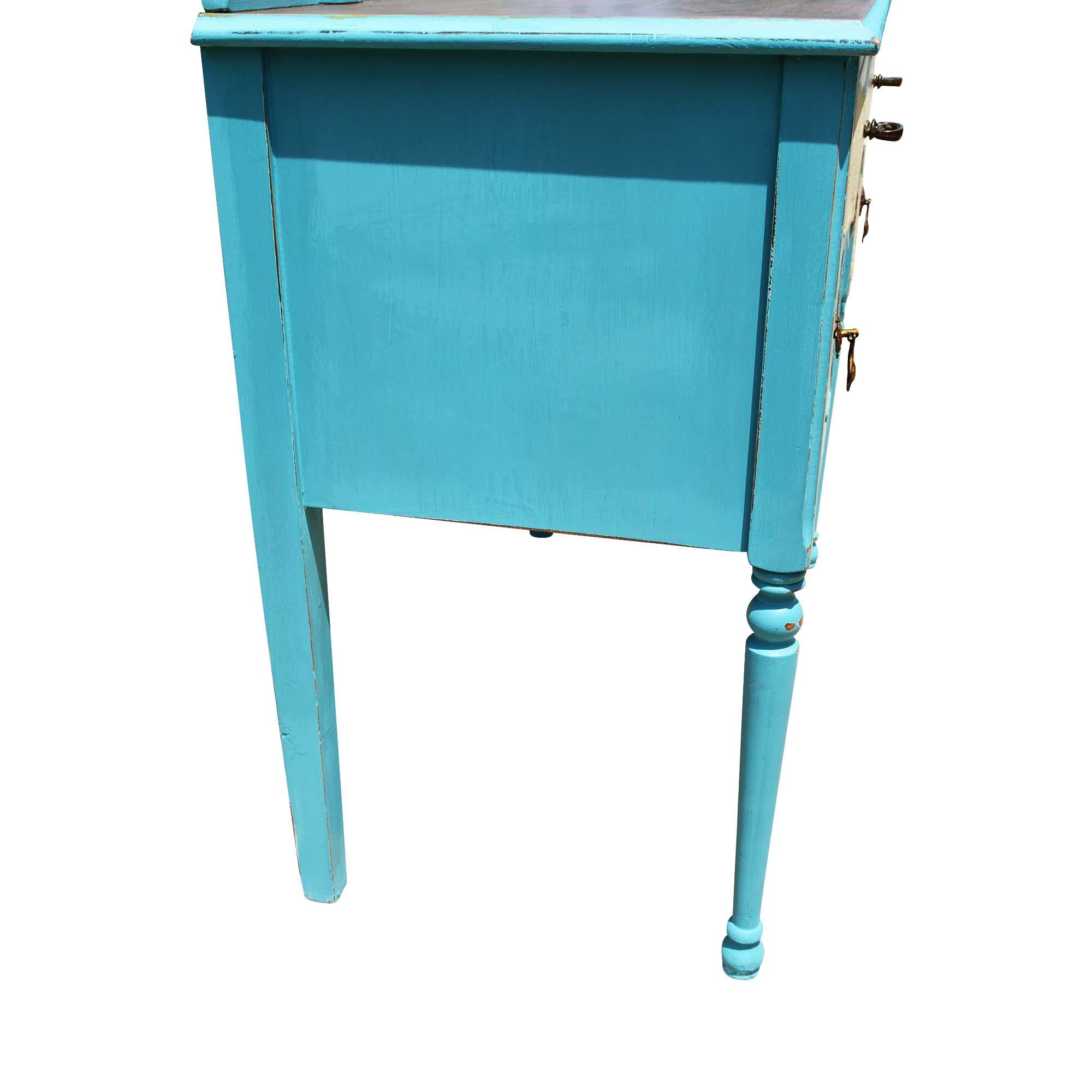 American Painted Wood Makeup Vanity Desk with Mirror and Upholstered Chair
