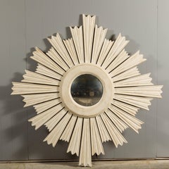 Painted Wood Modern Custom Sunburst with Convex Mirror with Varying Rays
