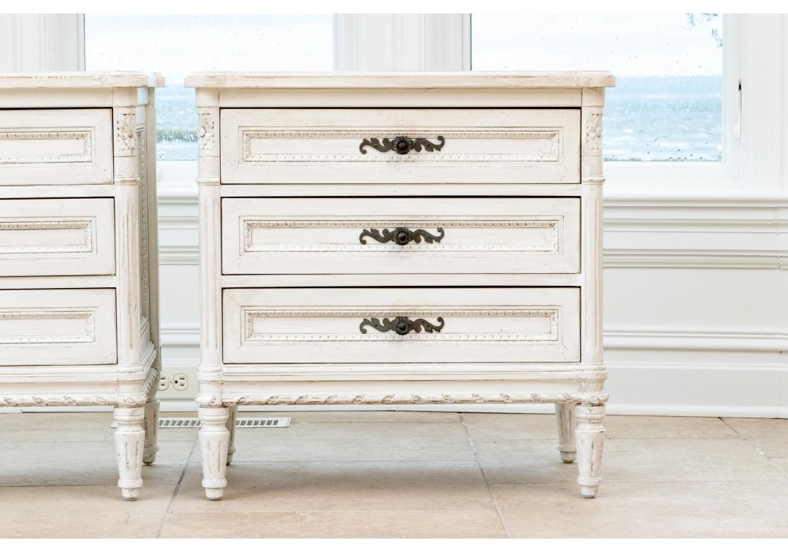 French Provincial Painted Wood Night Stand Pair In Country French Style For Sale