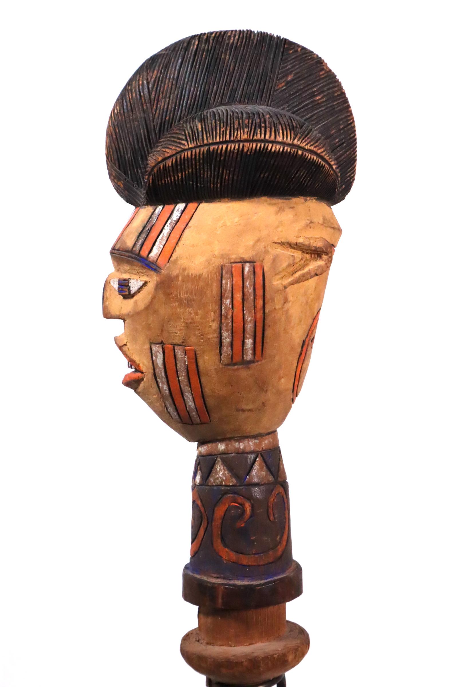 20th Century Painted Wood Puppet Head Kebe Kuyu People Congo African Tribal Art Unique Style For Sale