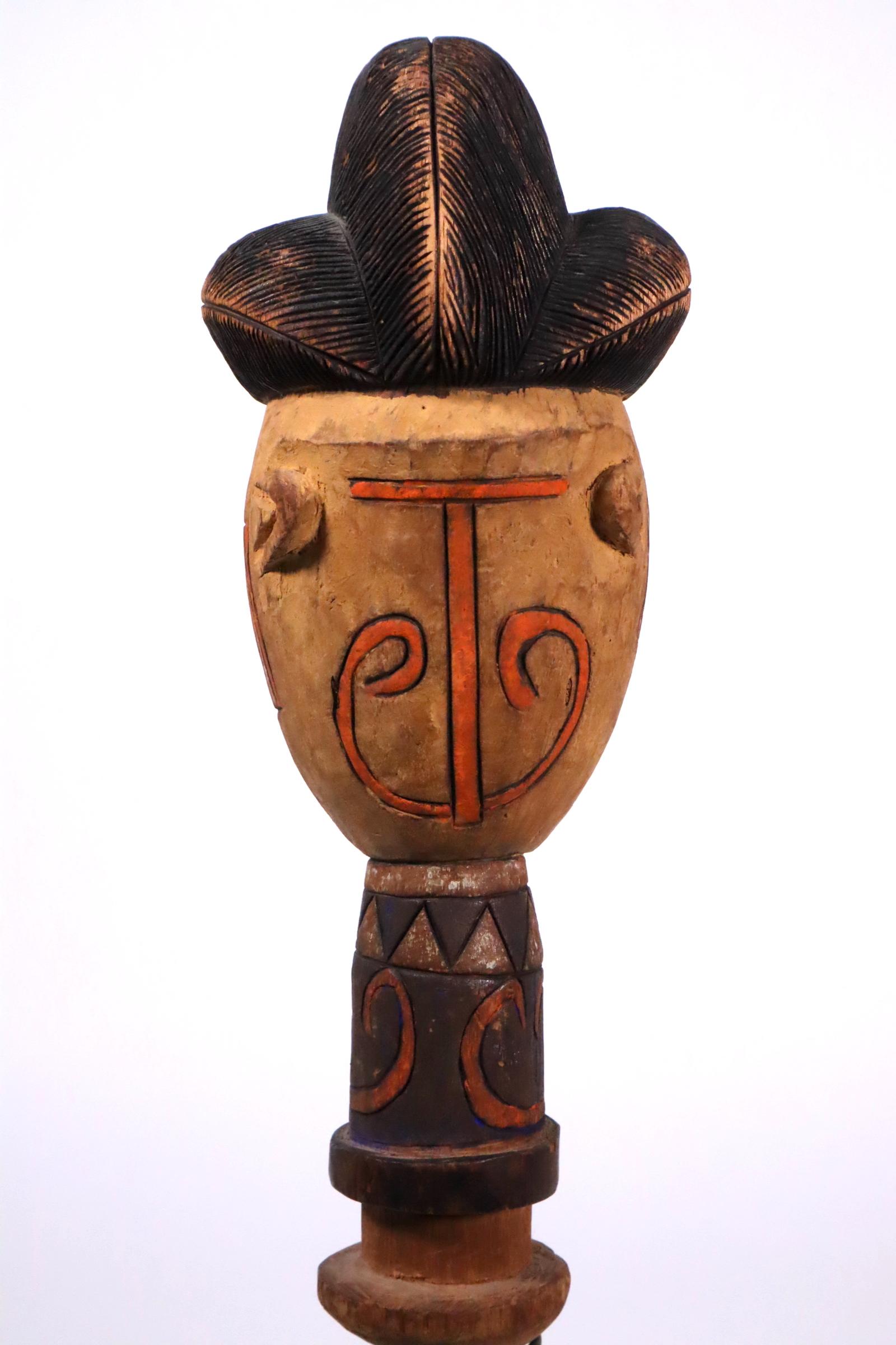 Painted Wood Puppet Head Kebe Kuyu People Congo African Tribal Art Unique Style For Sale 1