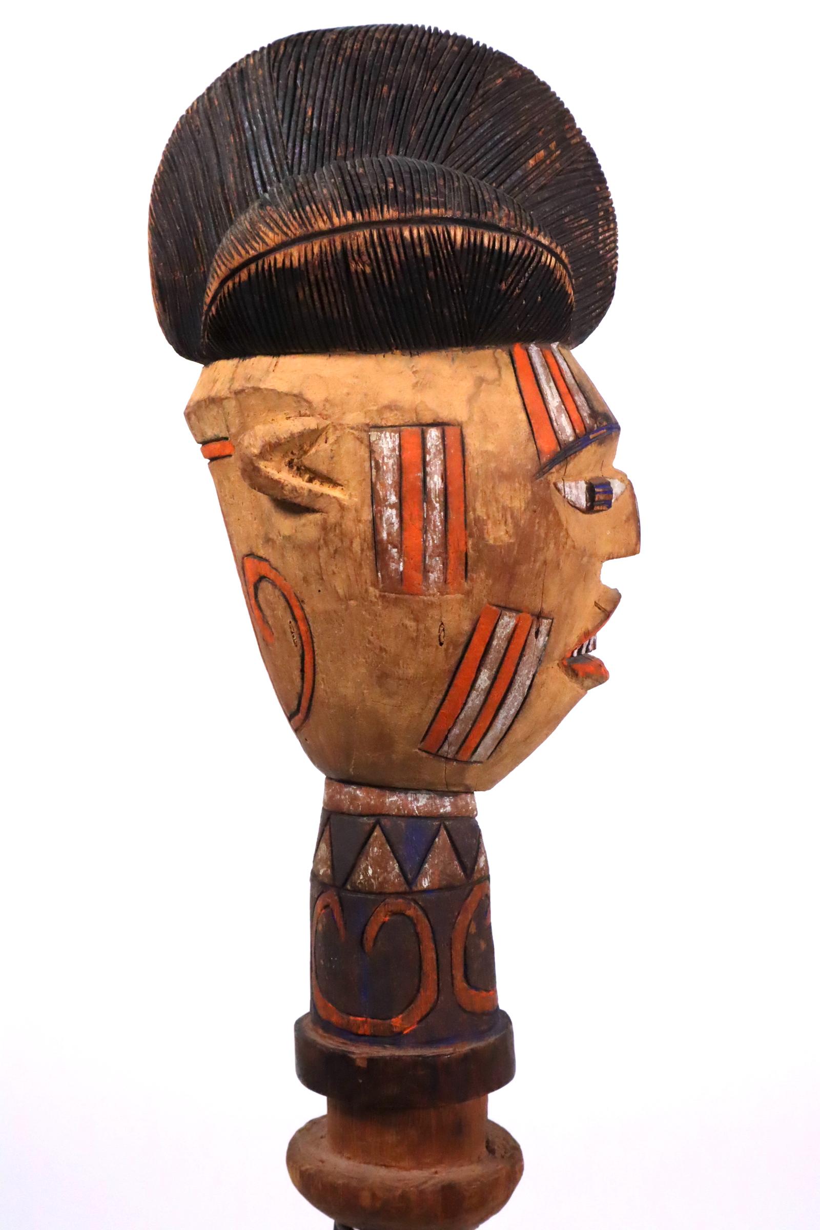 Painted Wood Puppet Head Kebe Kuyu People Congo African Tribal Art Unique Style For Sale 2