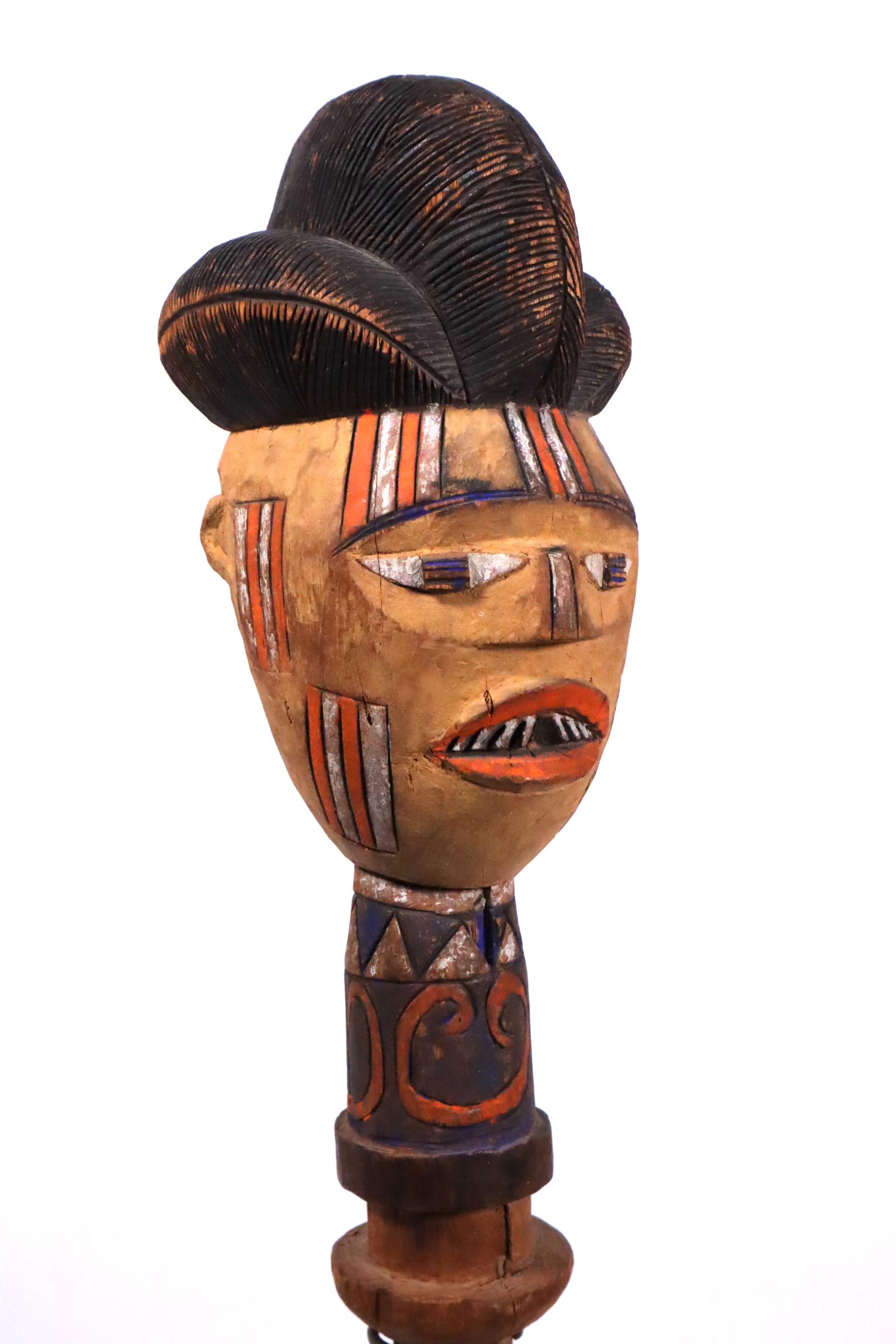 Painted Wood Puppet Head Kebe Kuyu People Congo African Tribal Art Unique Style For Sale 3