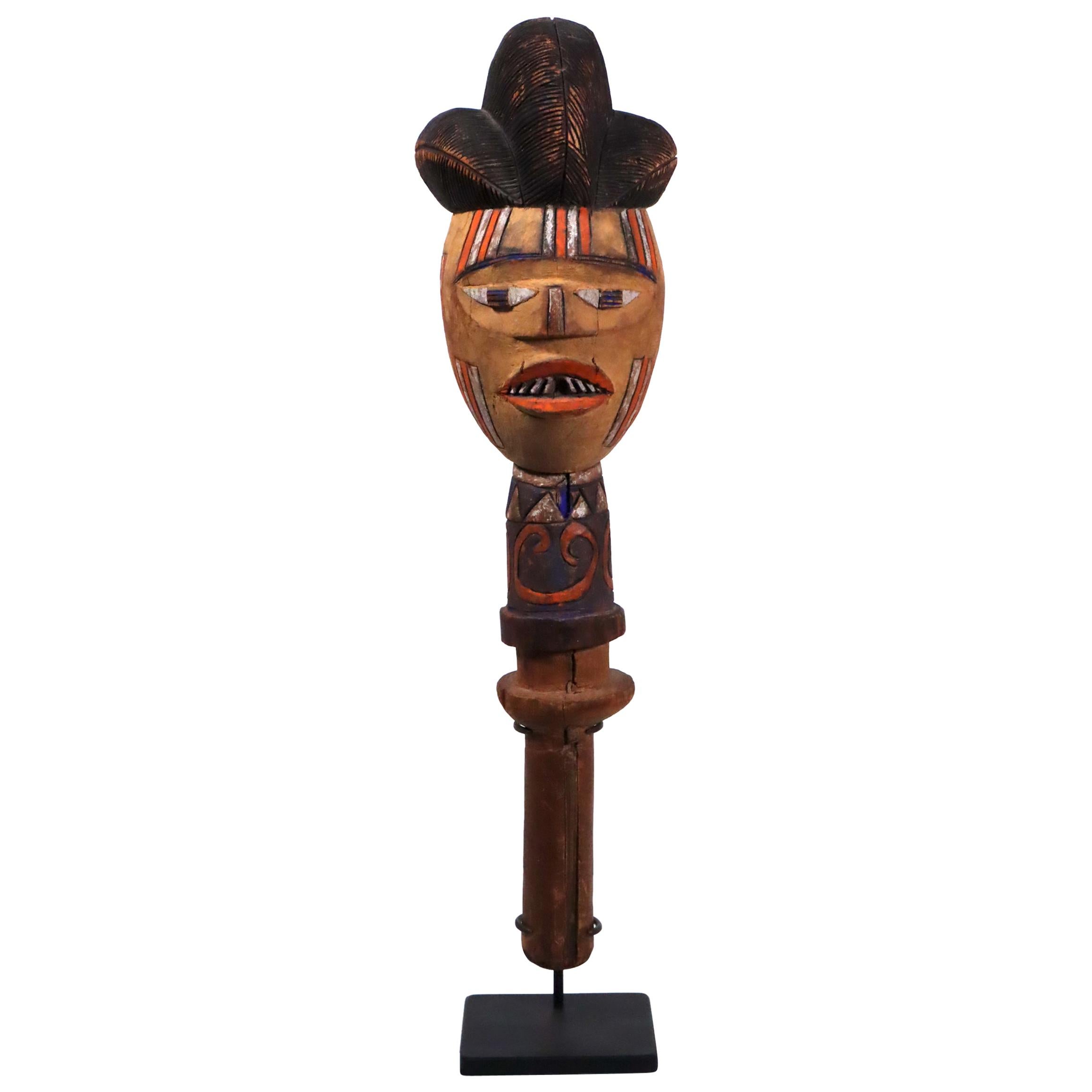 Painted Wood Puppet Head Kebe Kuyu People Congo African Tribal Art Unique Style For Sale
