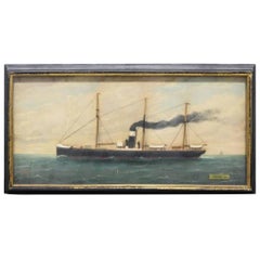 Painted Wood Relief Model of a Three-Mast Ship, 20th Century