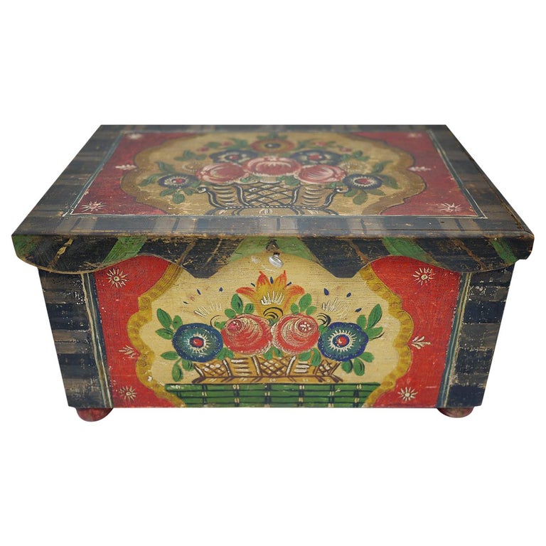 Painted Wooden Box, Early 20th Century For Sale