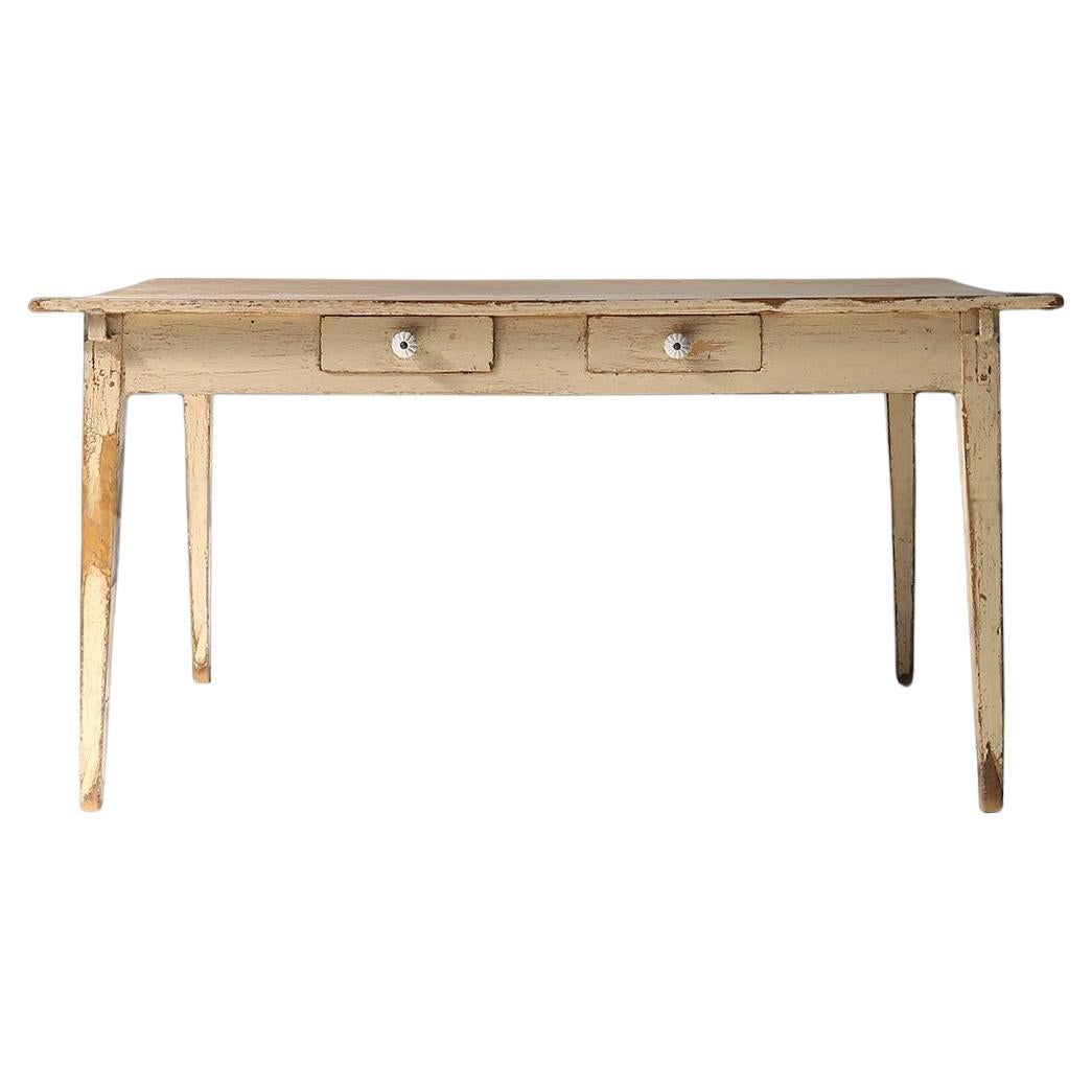 Painted Wooden Farm Table with Tapered Legs, France 1800s