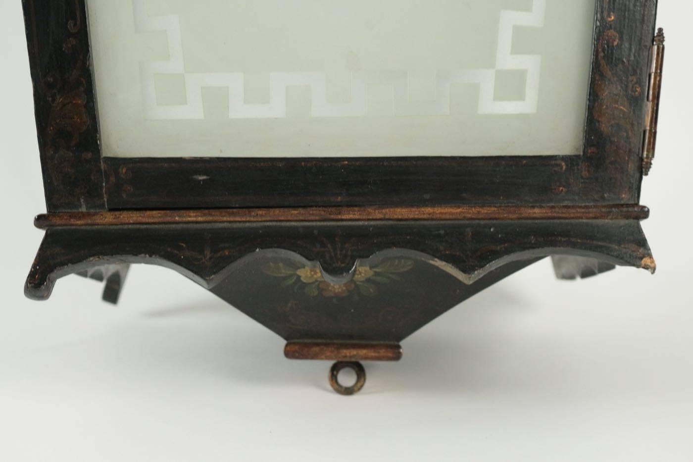 Mid-Century Modern Painted Wooden Lantern with Etched Glass, circa 1940