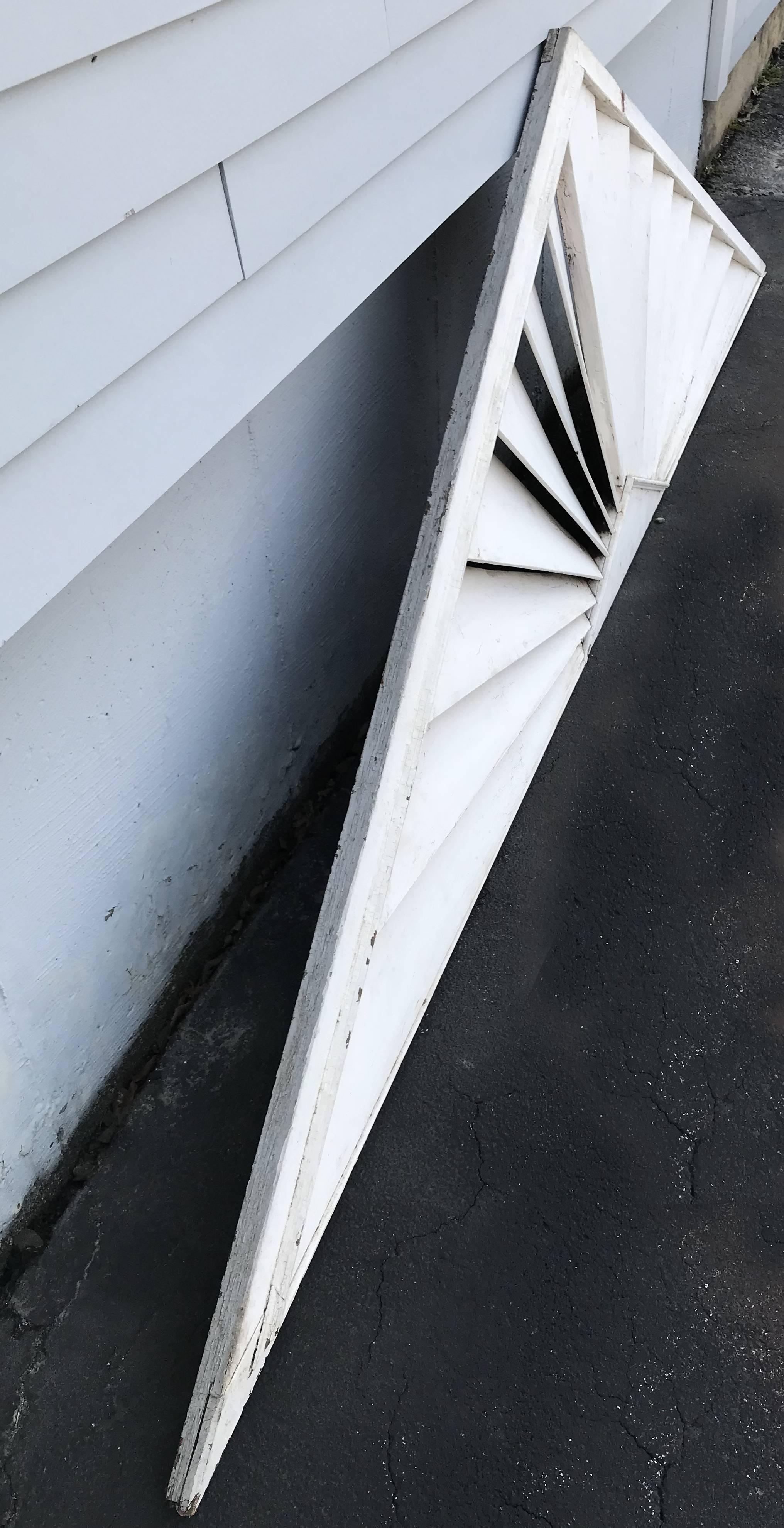 19th Century Painted Wooden Louvered Triangle Architectural Transom or Door Fan For Sale