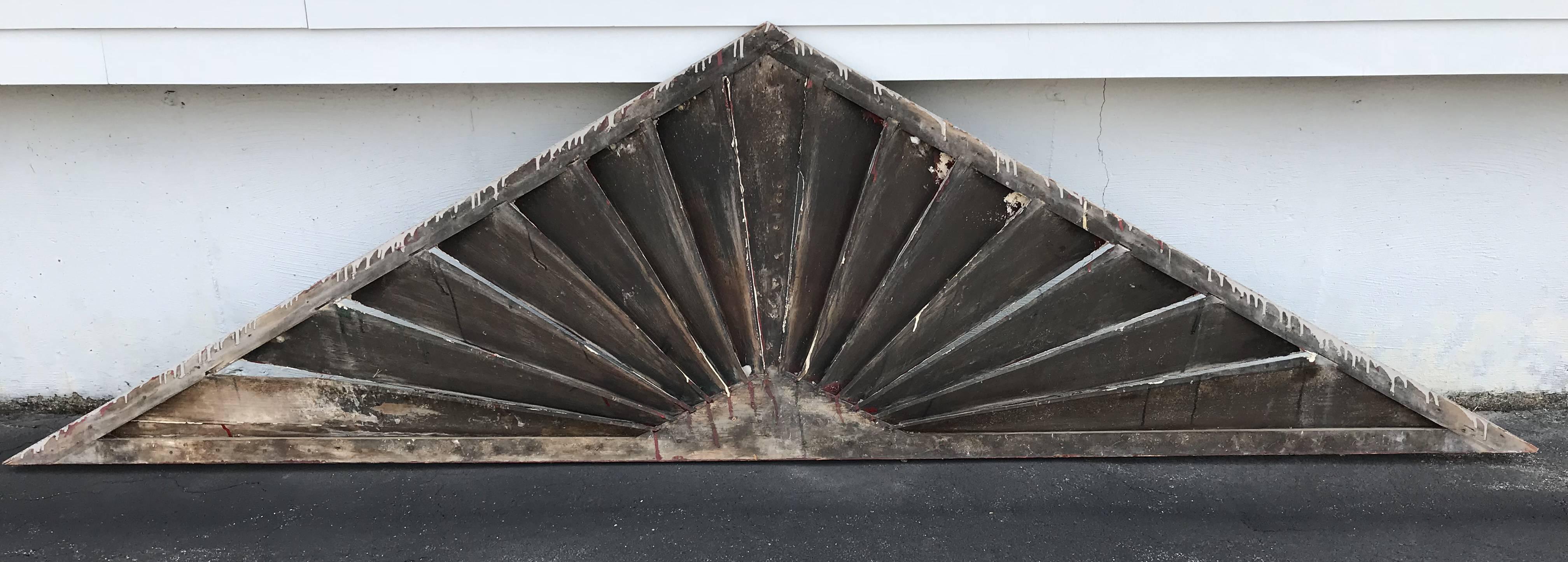 Painted Wooden Louvered Triangle Architectural Transom or Door Fan For Sale 1