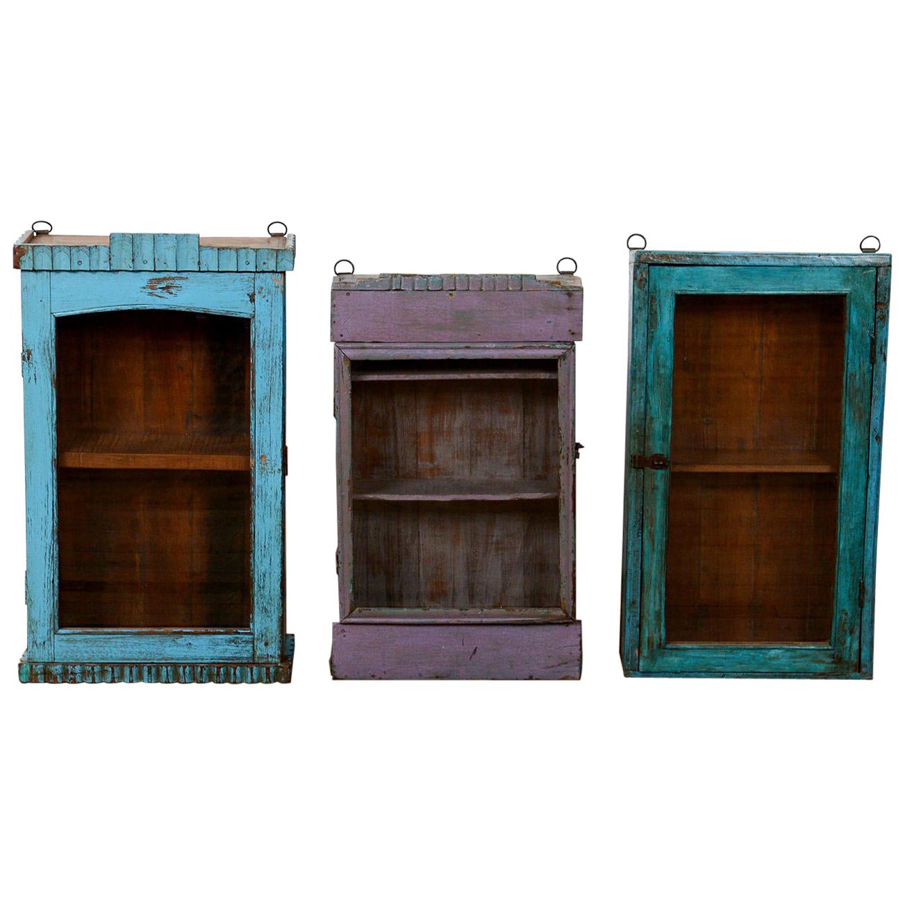 Painted Wooden Wall Mounted Display Cabinets, 20th Century For Sale