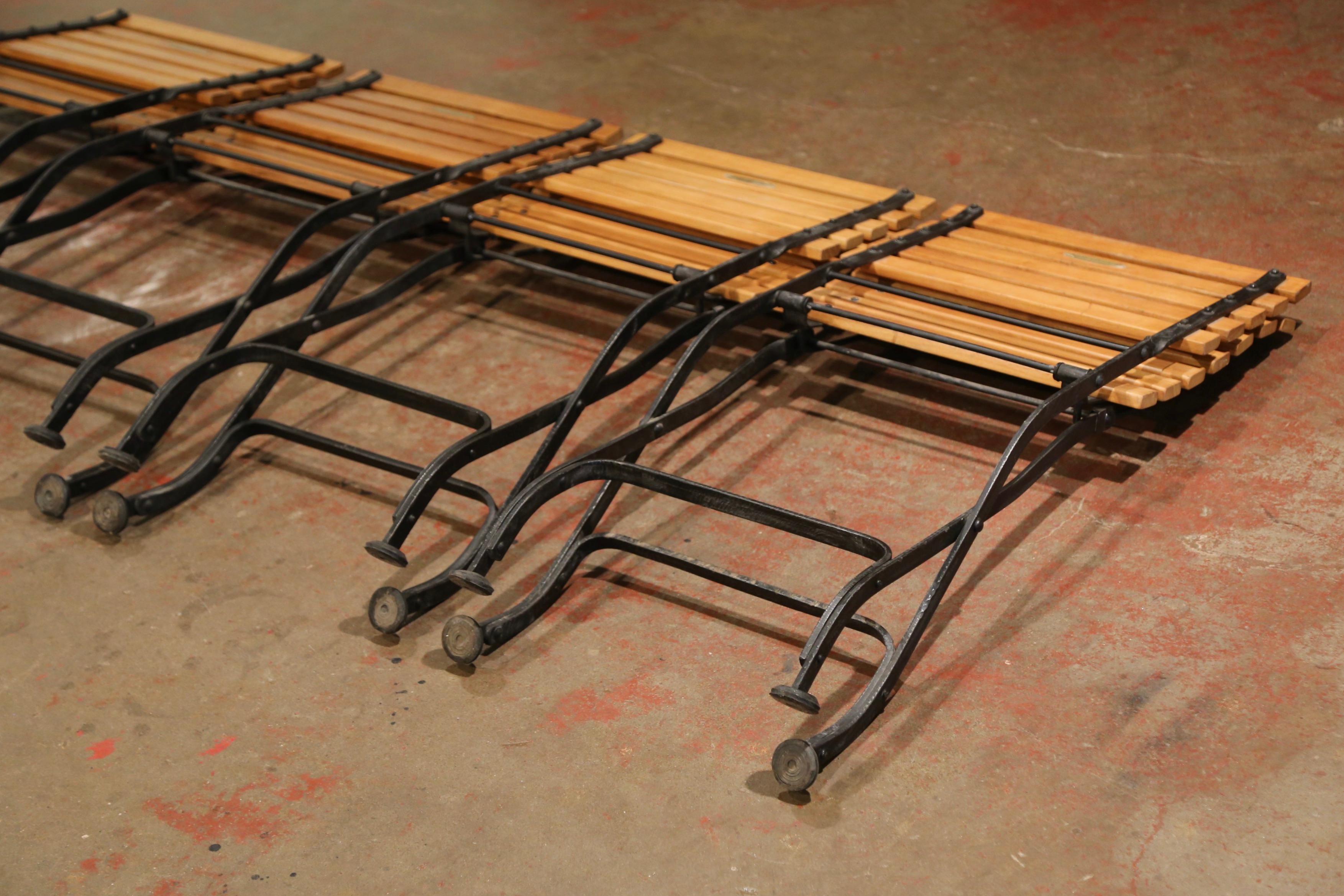 Painted Wrought Iron and Teak Wood Folding Garden Chairs, Set of Four 5