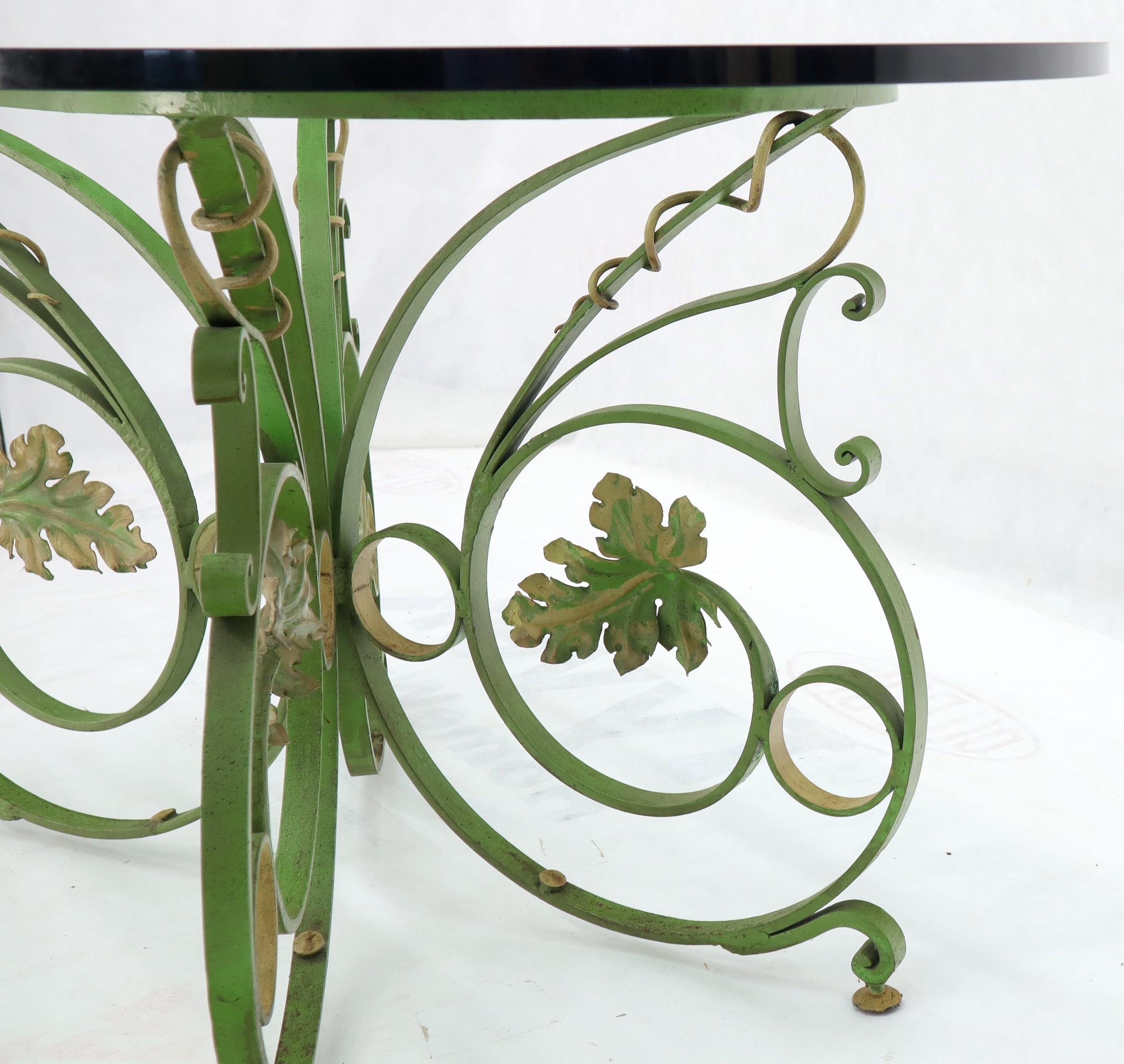 Mid-Century Modern Painted Wrought Iron Base Oval Racetrack Shape Glass Top Dining Outdoor Table