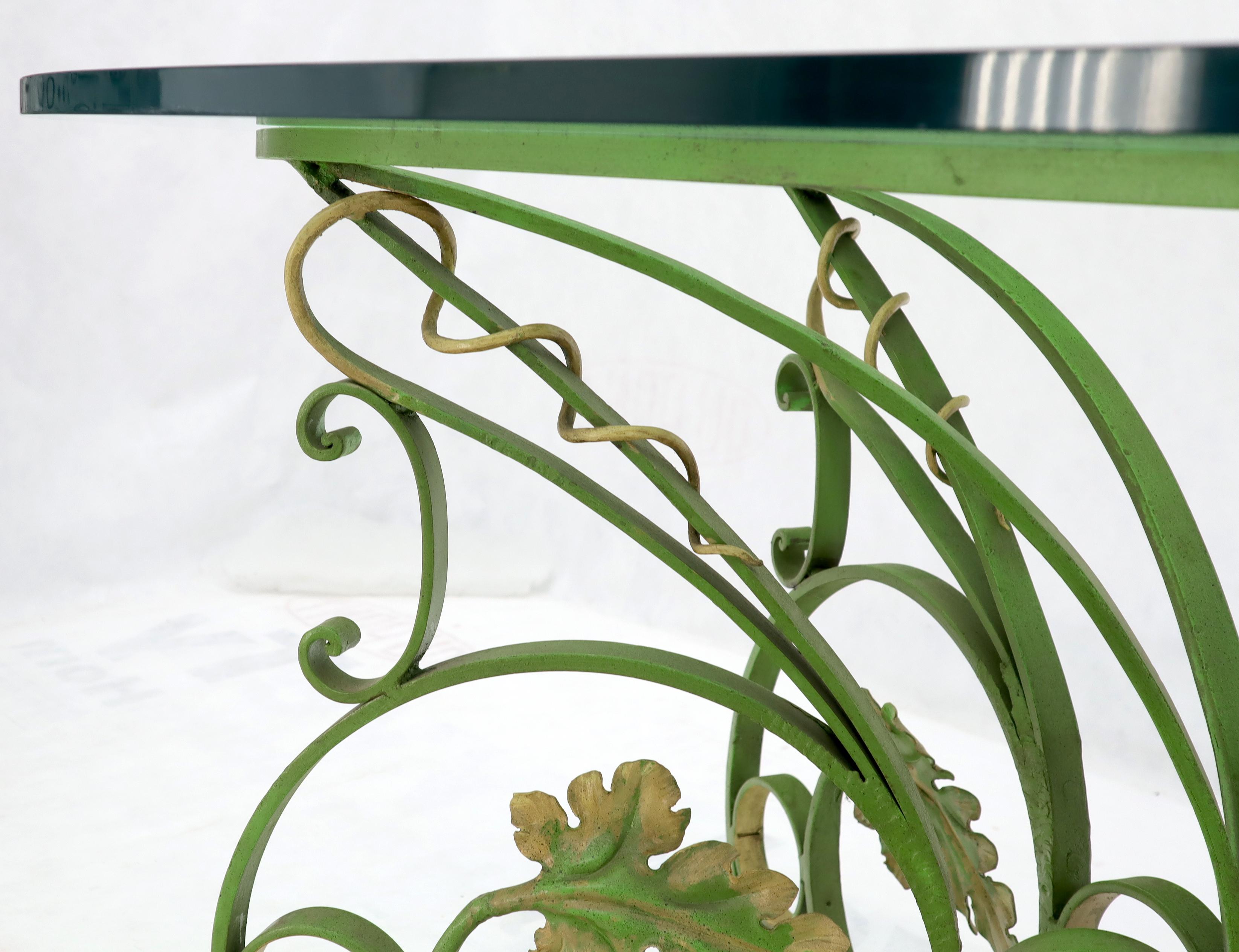American Painted Wrought Iron Base Oval Racetrack Shape Glass Top Dining Outdoor Table