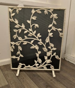 Painted Wrought Iron Fire Guard Decorated with Leaves