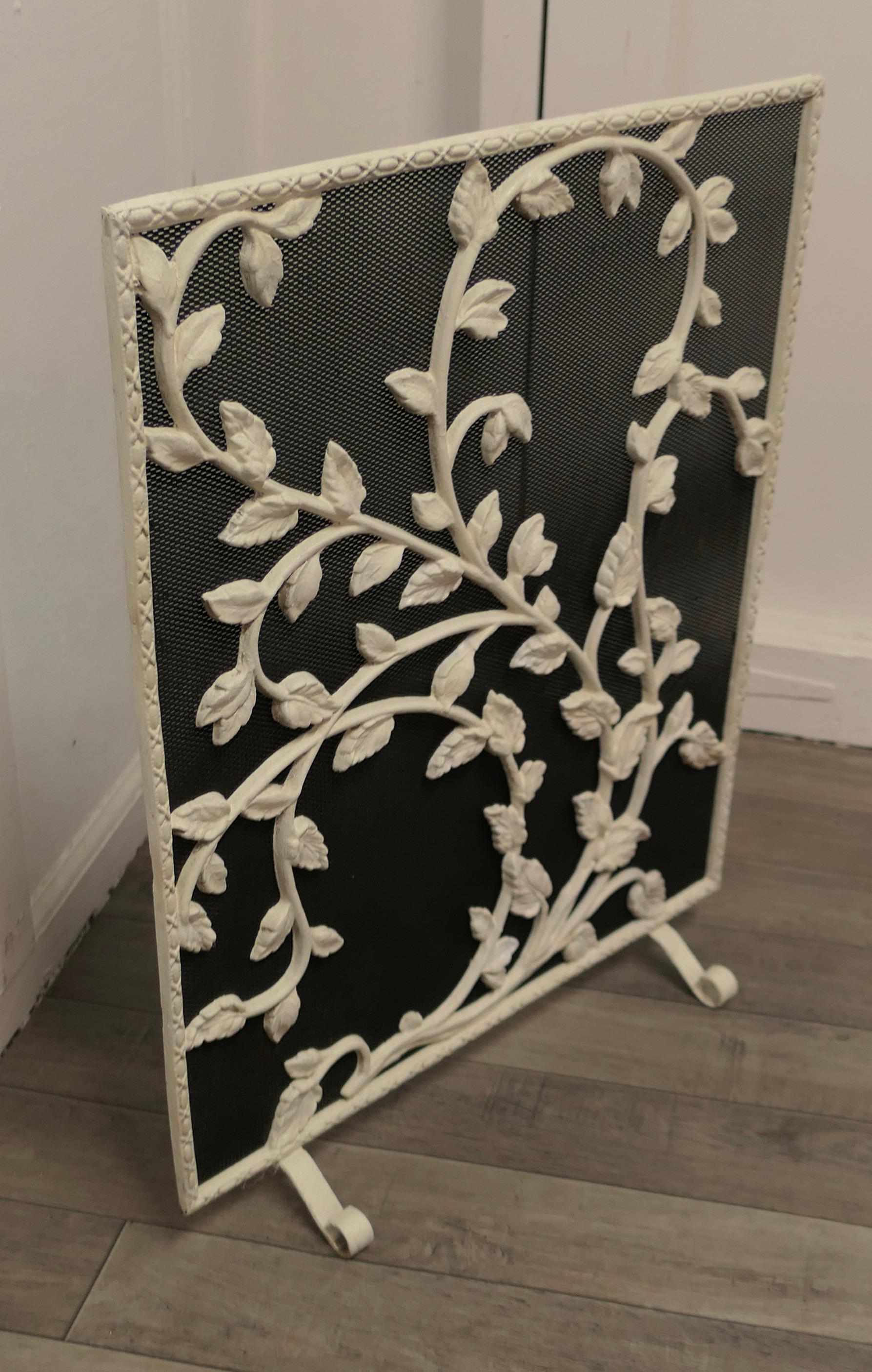 Country Painted Wrought Iron Fire Guard Decorated with Leaves For Sale