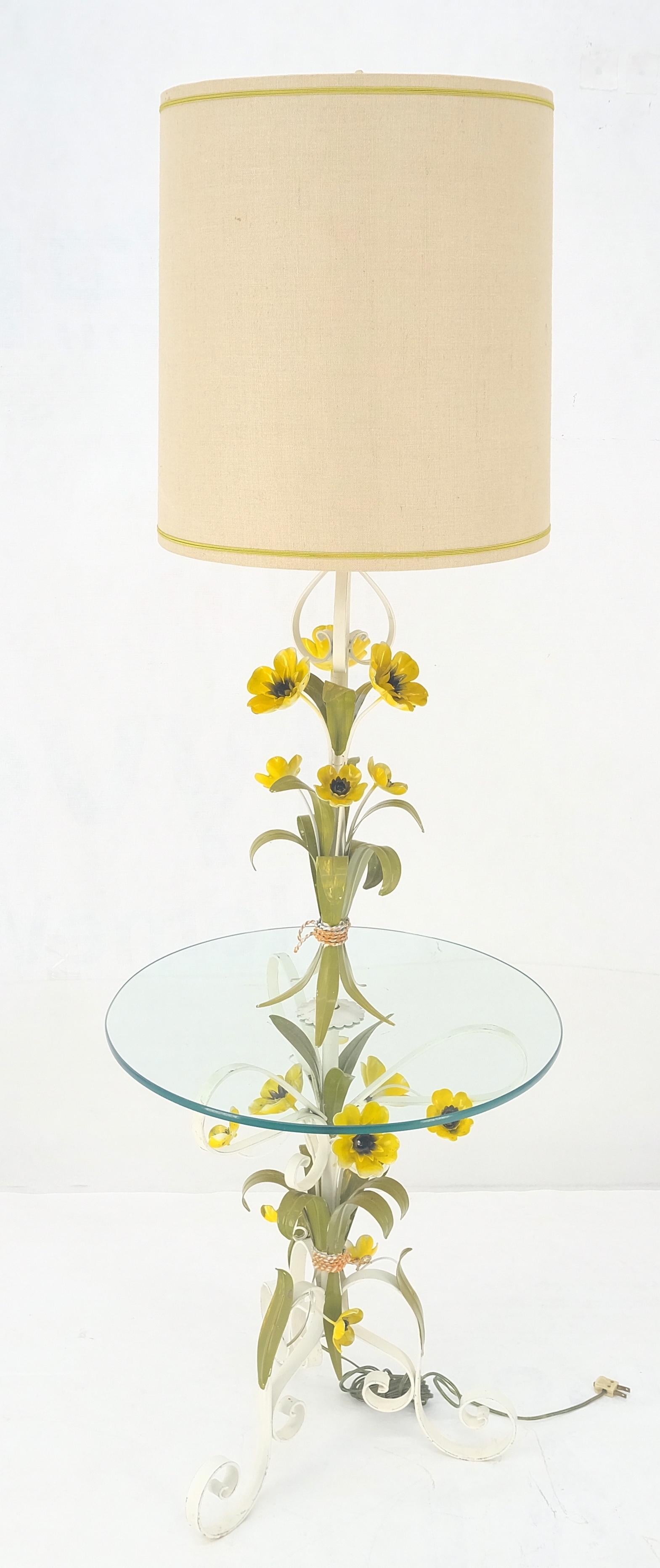 Table d'appoint en fer forgé peint Fleurs Italienne Moderne Milieu de Siècle Lampadaire MINT