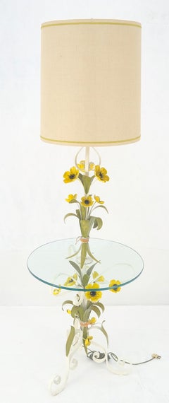 Painted Wrought Iron Flowers Italian Mid Century Modern Side Table Floor Lamp