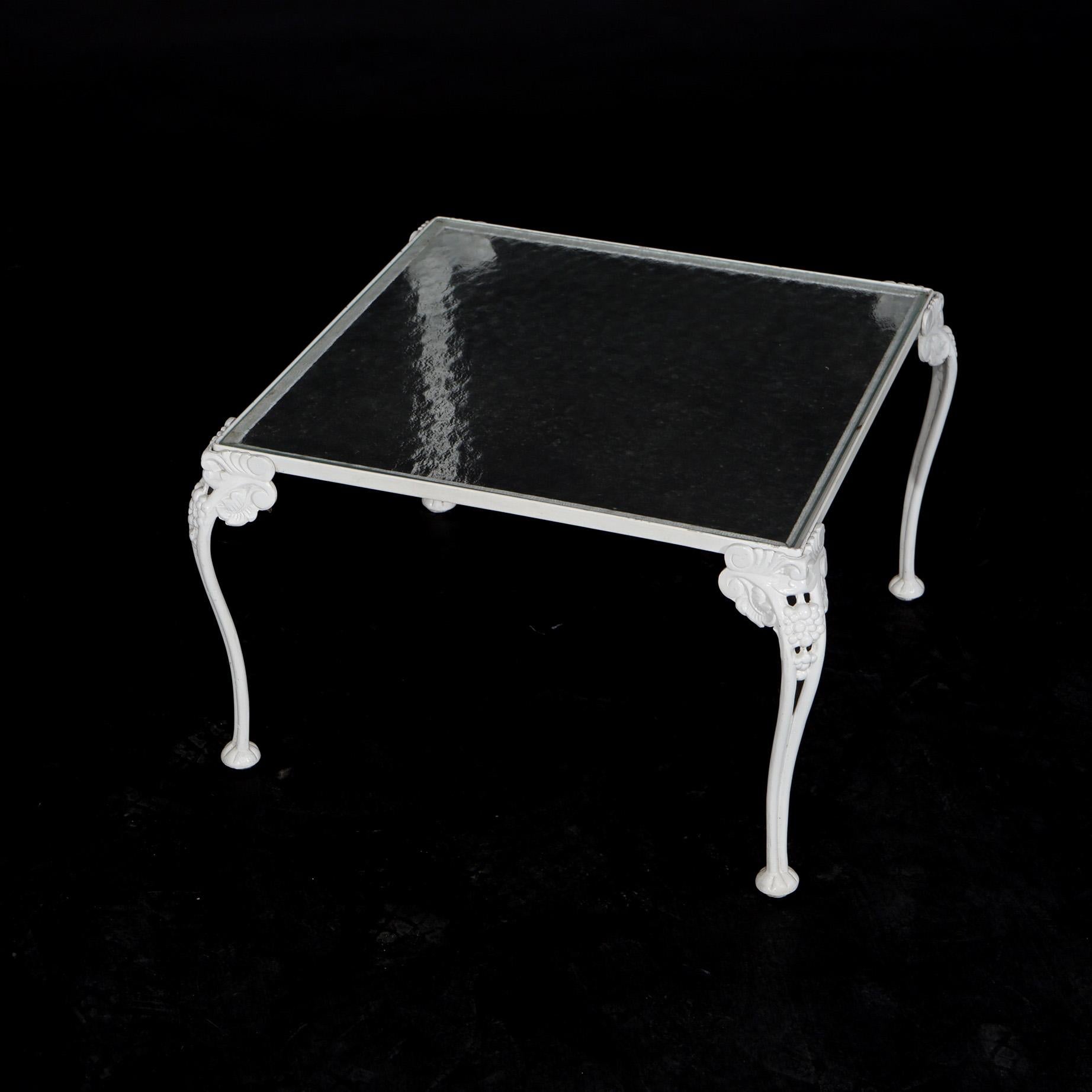 ***Ask About Reduced In-House Shipping Rates - Reliable Service & Fully Insured***
Painted Wrought Iron & Glass Top Side Table with Foliate Elements & Cabriole Legs, 20th C

Measures- 16.5''H x 27''W x 27''D