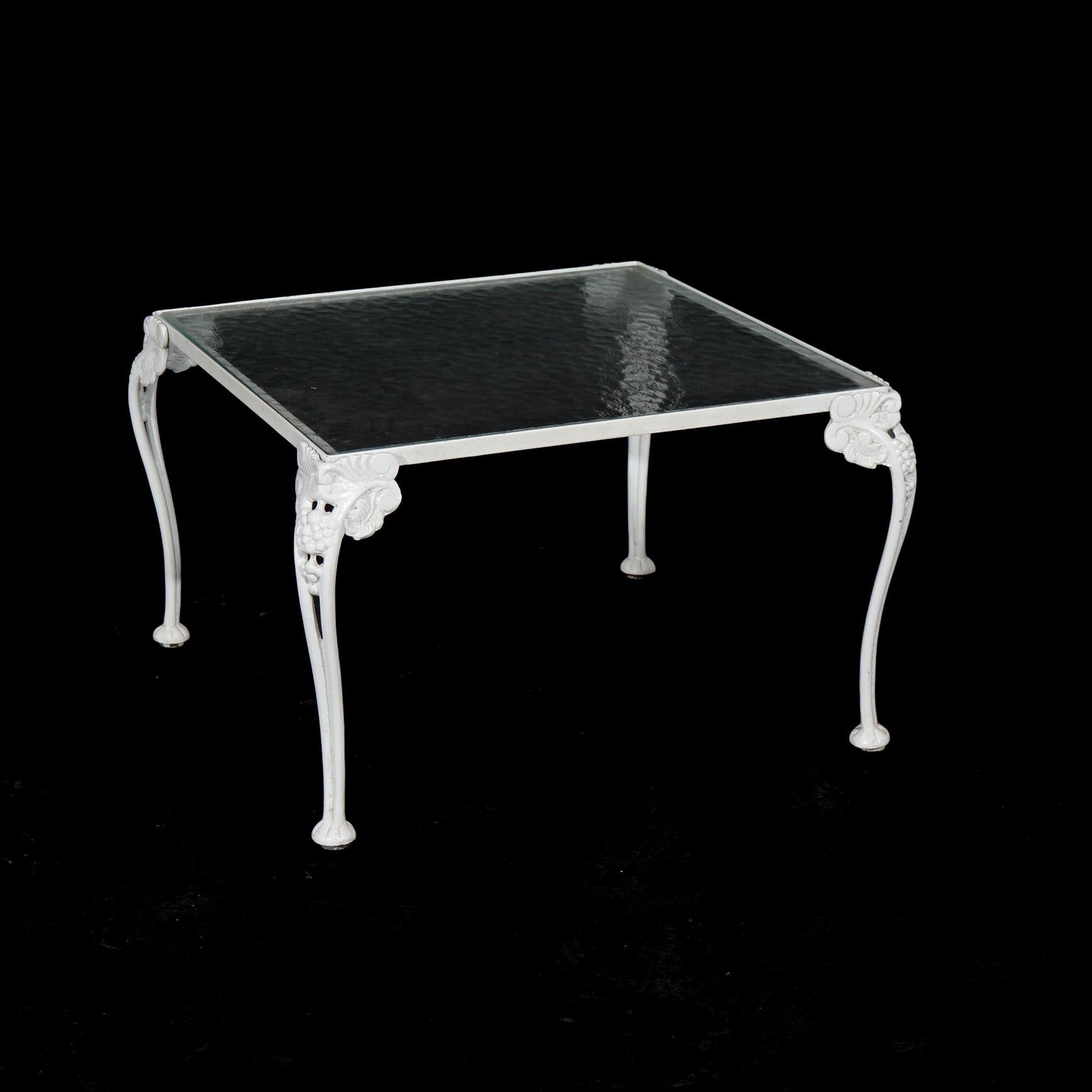 20th Century Painted Wrought Iron & Glass Top Side Table 20th C For Sale