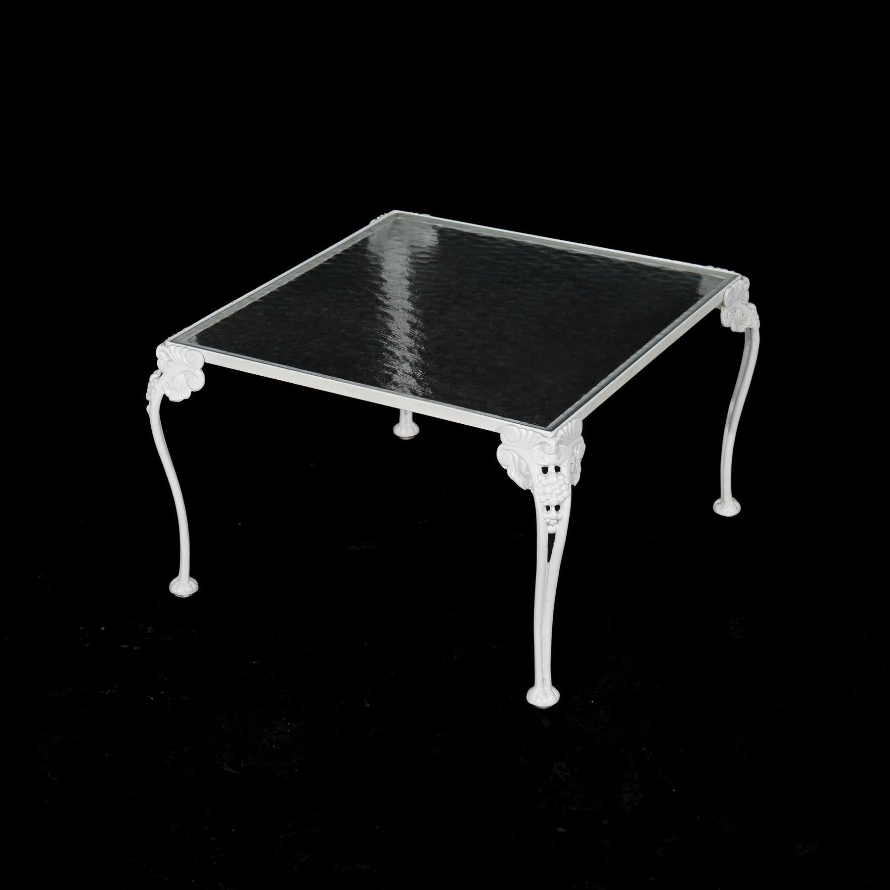 Painted Wrought Iron & Glass Top Side Table 20th C For Sale 1