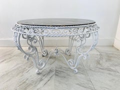 Painted Wrought Iron Marble-Top Coffee Table in the Manner of Gilbert Poillerat