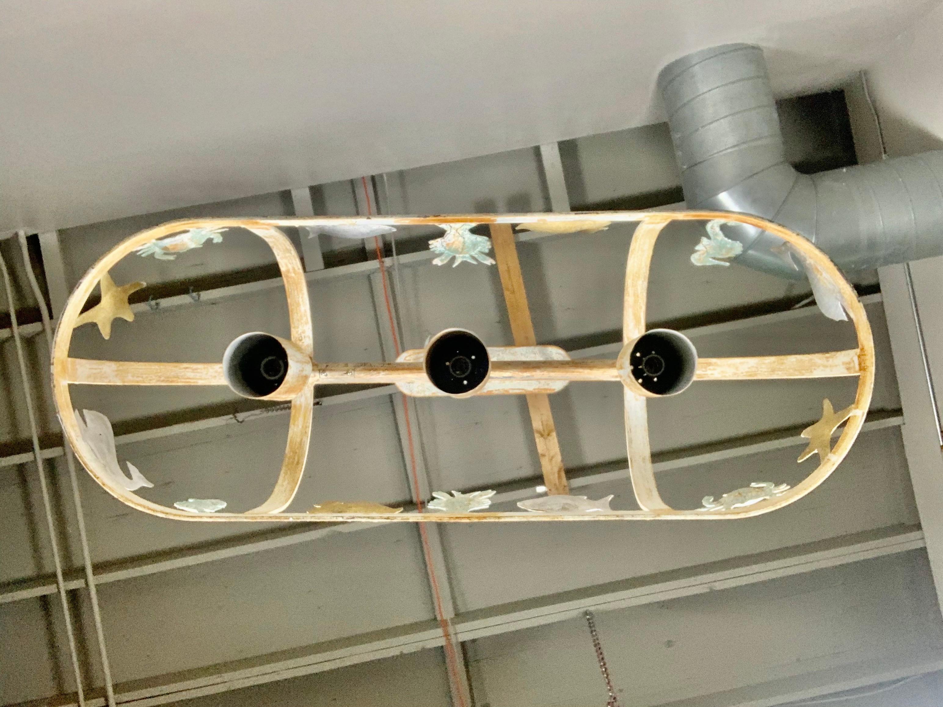 Hand-Painted Painted Wrought Iron Ocean Inspired Pot Rack/Ceiling Light