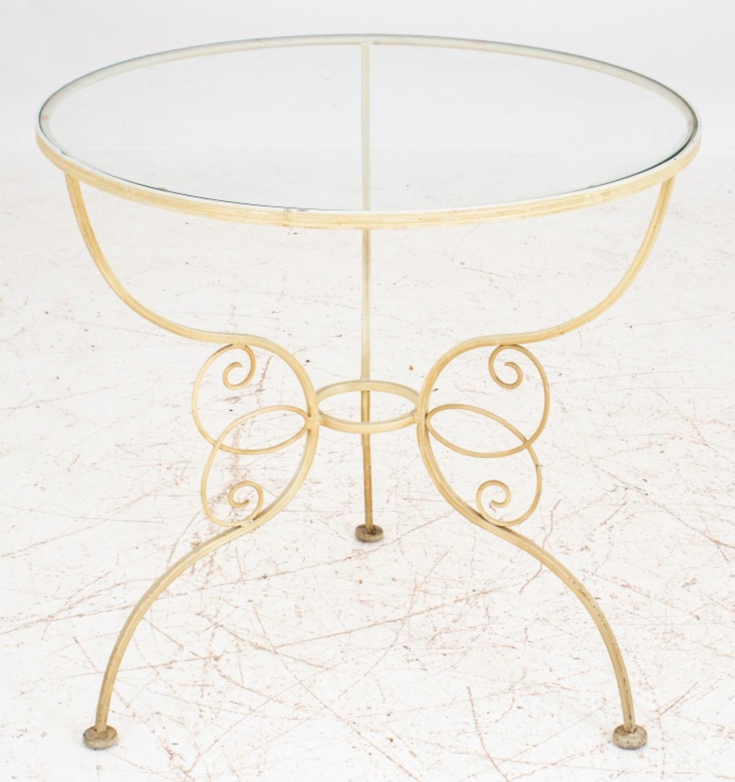American Painted Wrought Iron Side Table With Glass Top For Sale