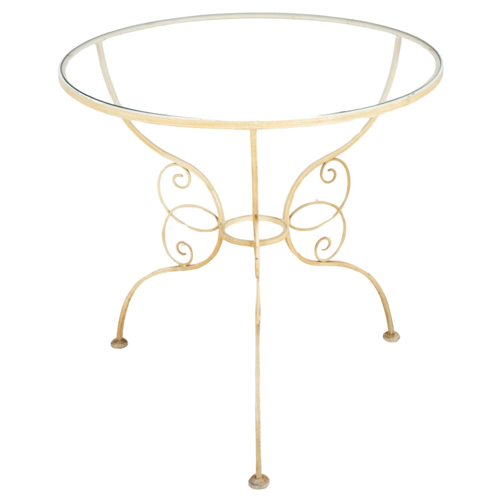 Painted Wrought Iron Side Table With Glass Top For Sale