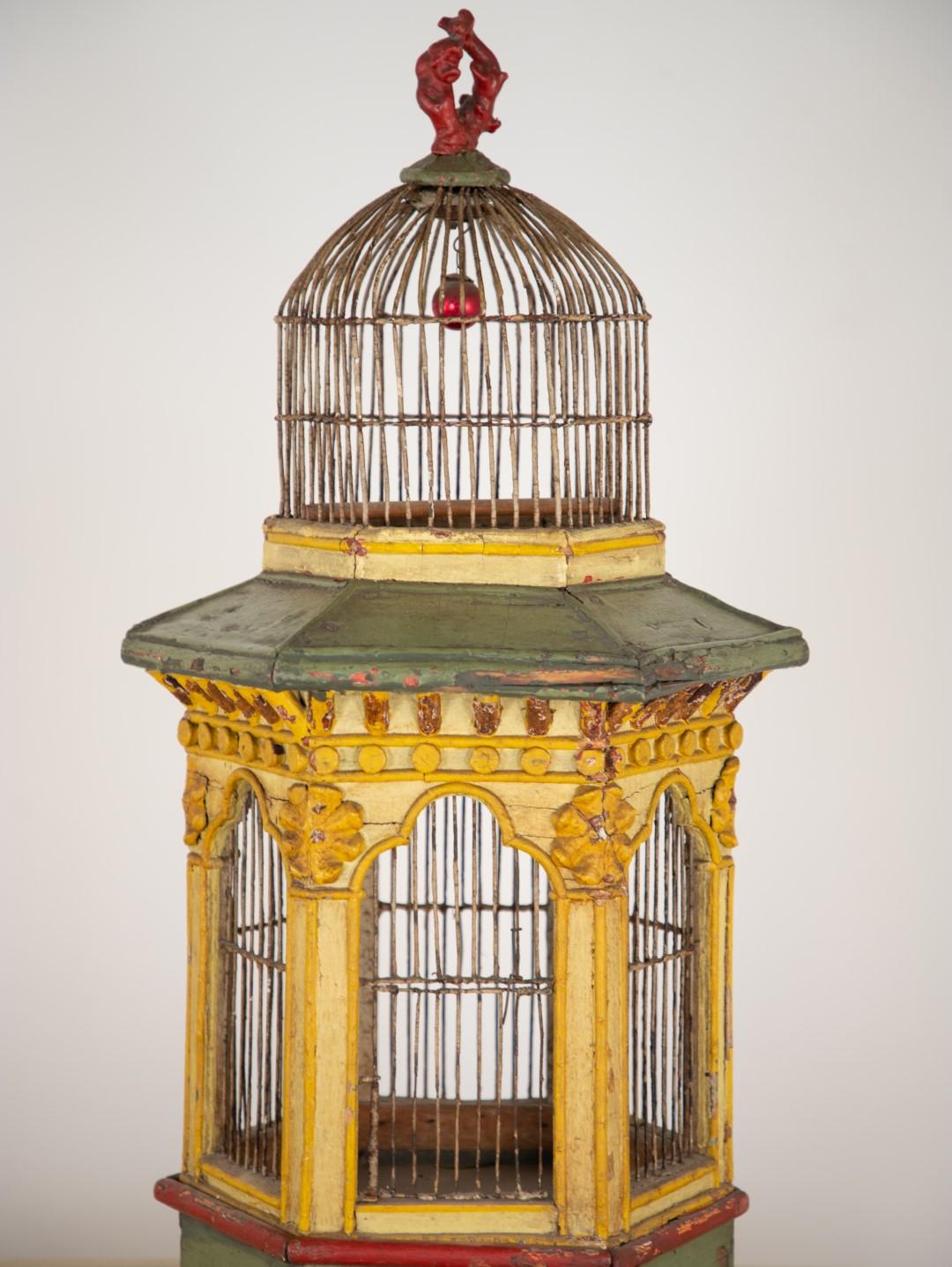 Anglo-Japanese Painted Yellow and Green Pagoda Birdcage, 1820