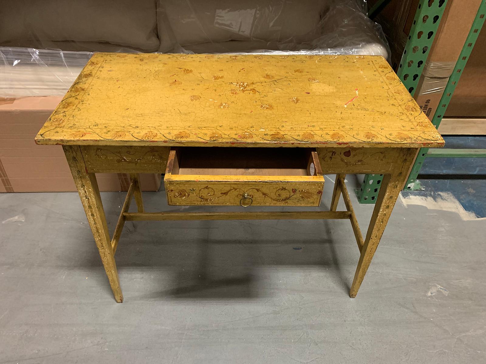 Early 19th Century Painted Yellow Regency Writing Table with Drawer, circa 1820